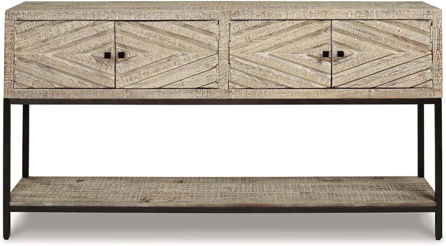 Roanley Sofa/Console Table Distressed Brown - Signature Design by Ashley: 4-Door Couch Table with Storage