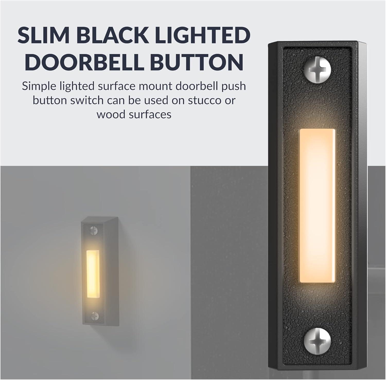 Black Rectangular LED Lighted Plastic Doorbell Button