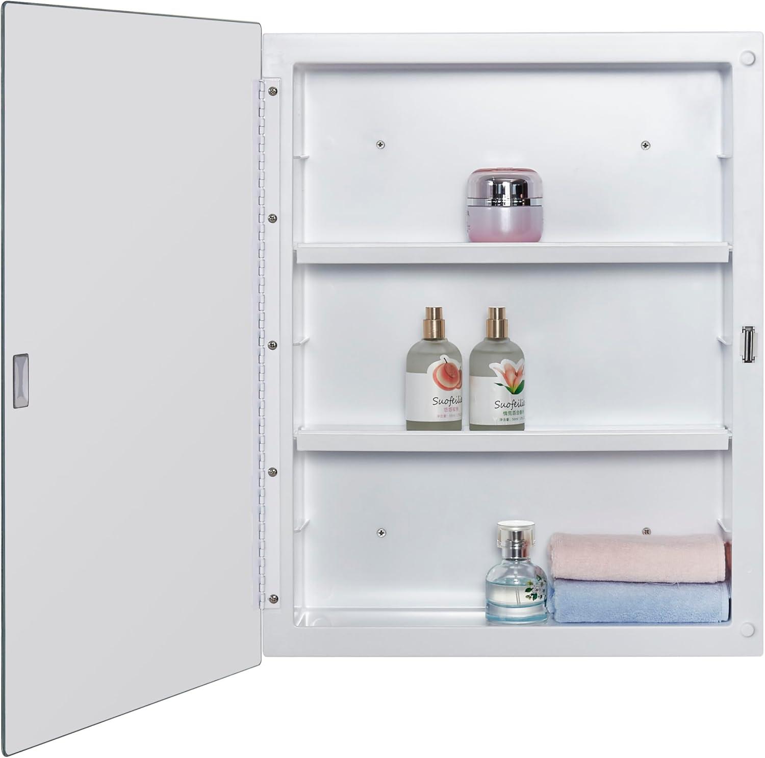 Modern White Plastic Medicine Cabinet with Mirror Door, 16 x 20 inch