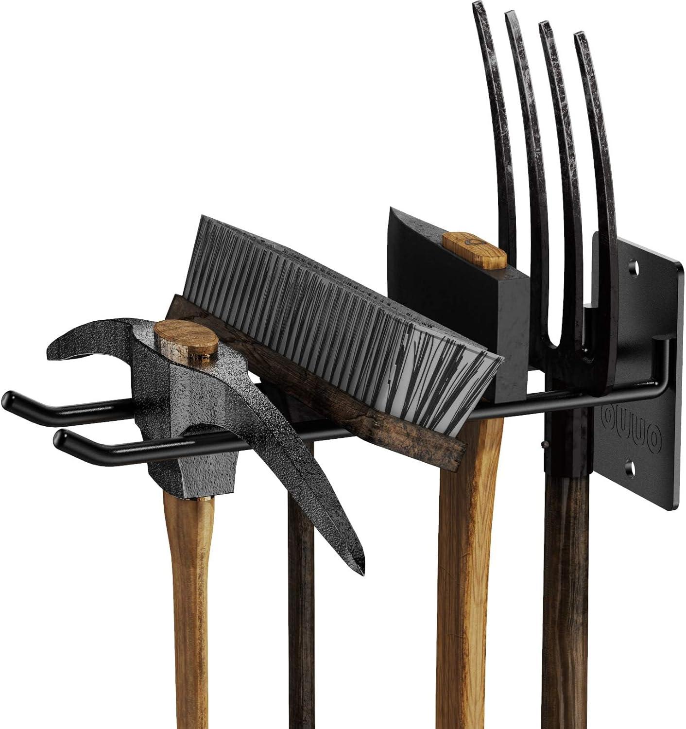 4 Pack Garage Storage Organizer for Tool Organization Heavy-Duty Solid Steel Wall Hanger for Garden Tools - Shovel Holder, Rake Broom Yard Wall Mount Hooks - Overhead Garage Storage Rack