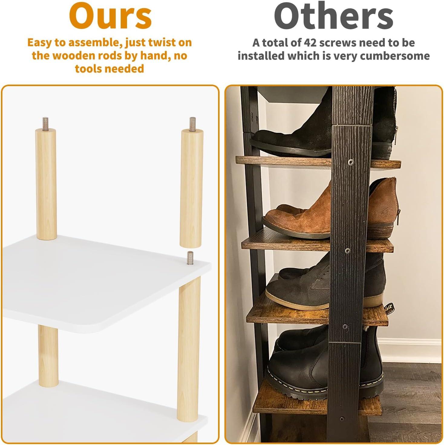 LUCKNOCK Vertical Shoe Rack, 8-Tier Tall Narrow Shoe Organizer for Entryway, Closet, Dorm & Small Spaces, Freestanding White Wooden Shoe Shelf Tower for Boots, Sneakers, Heels.