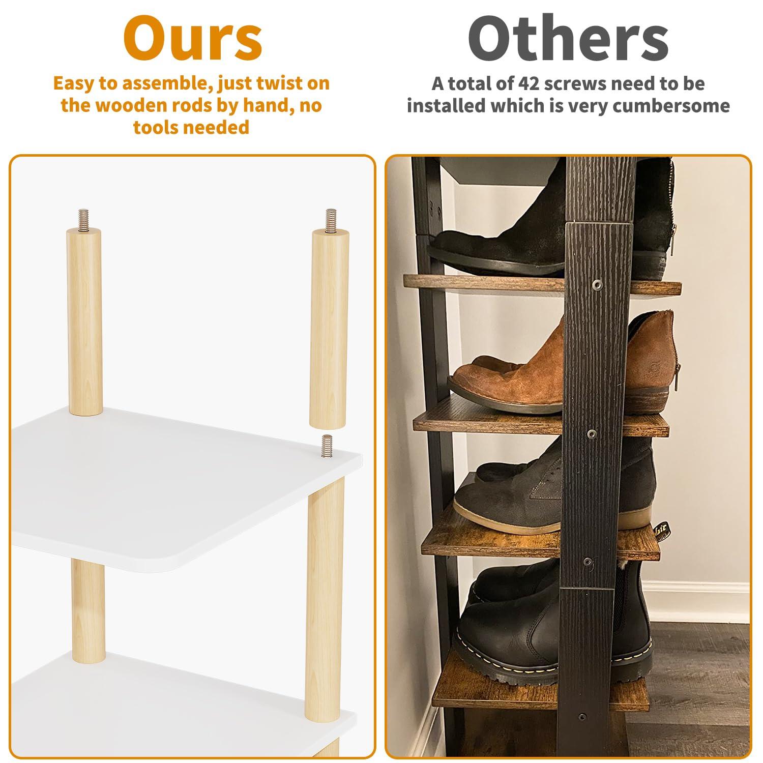 LUCKNOCK Vertical Shoe Rack, 8-Tier Tall Narrow Shoe Organizer for Entryway, Closet, Dorm & Small Spaces, Freestanding White Wooden Shoe Shelf Tower for Boots, Sneakers, Heels.