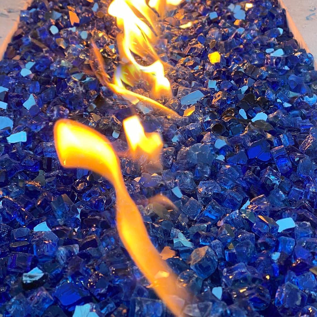 10 lb Fire Glass for Propane Fire Pit, 1/2" Gorgeous Reflective Fireplace Glass Rocks, Cobalt Blue