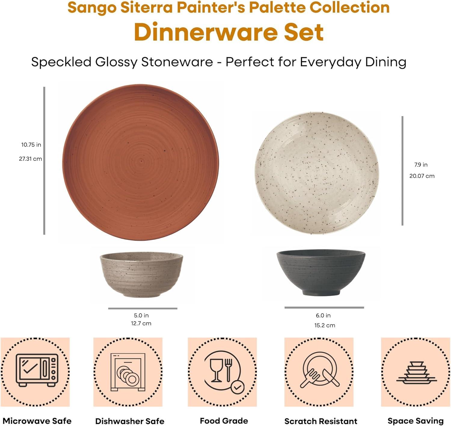 Sango Siterra Painter's Palette 16-Piece Stoneware Dinnerware Set - Service For 4, Plate & Bowl Set
