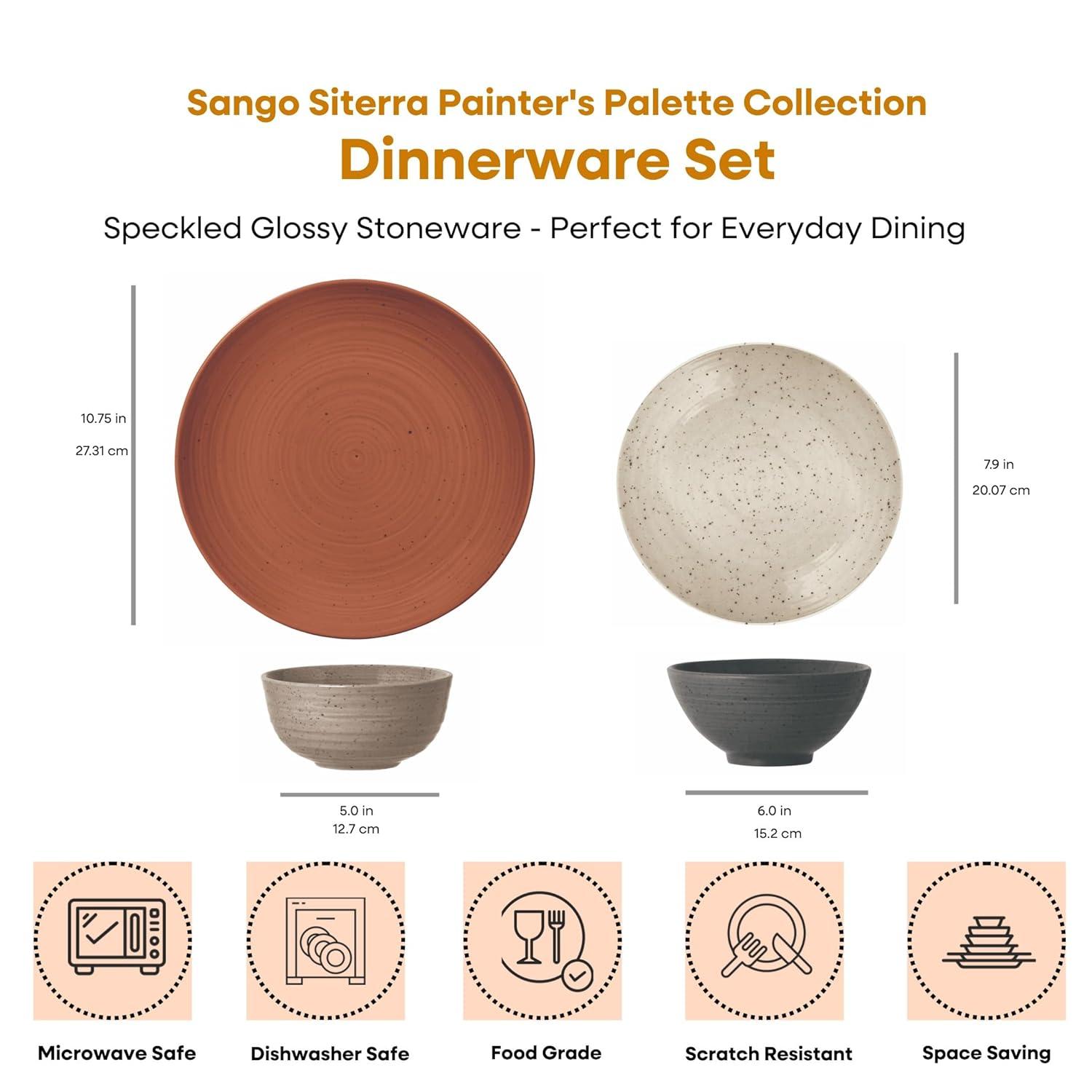 Sango Siterra Painter's Palette 16-Piece Stoneware Dinnerware Set - Service For 4, Plate & Bowl Set