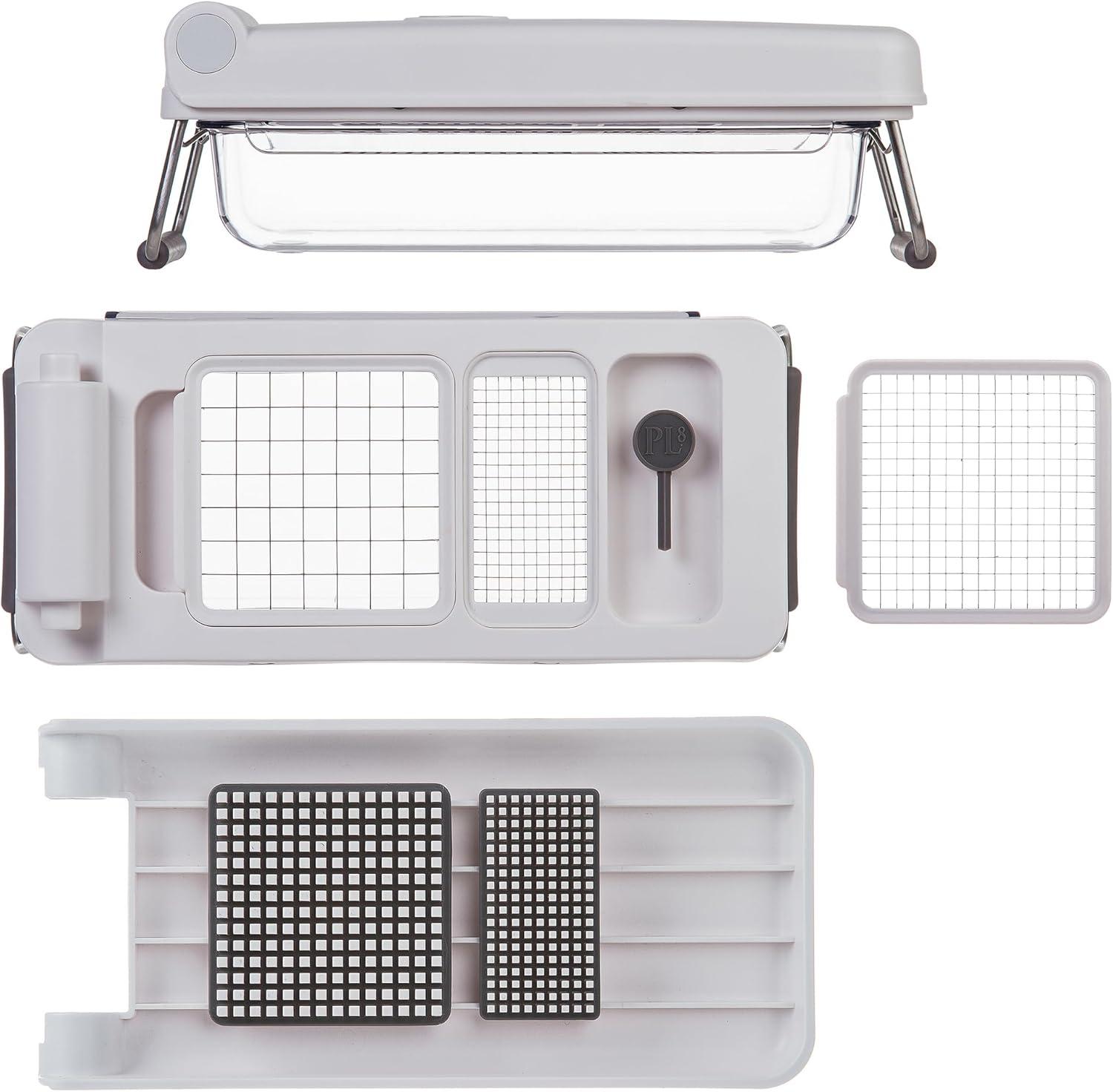 PL8 Professional Chopper White: Stainless Steel Manual Food Chopper, 3 Blades, Dishwasher-Safe, Progressive Veggie Tool
