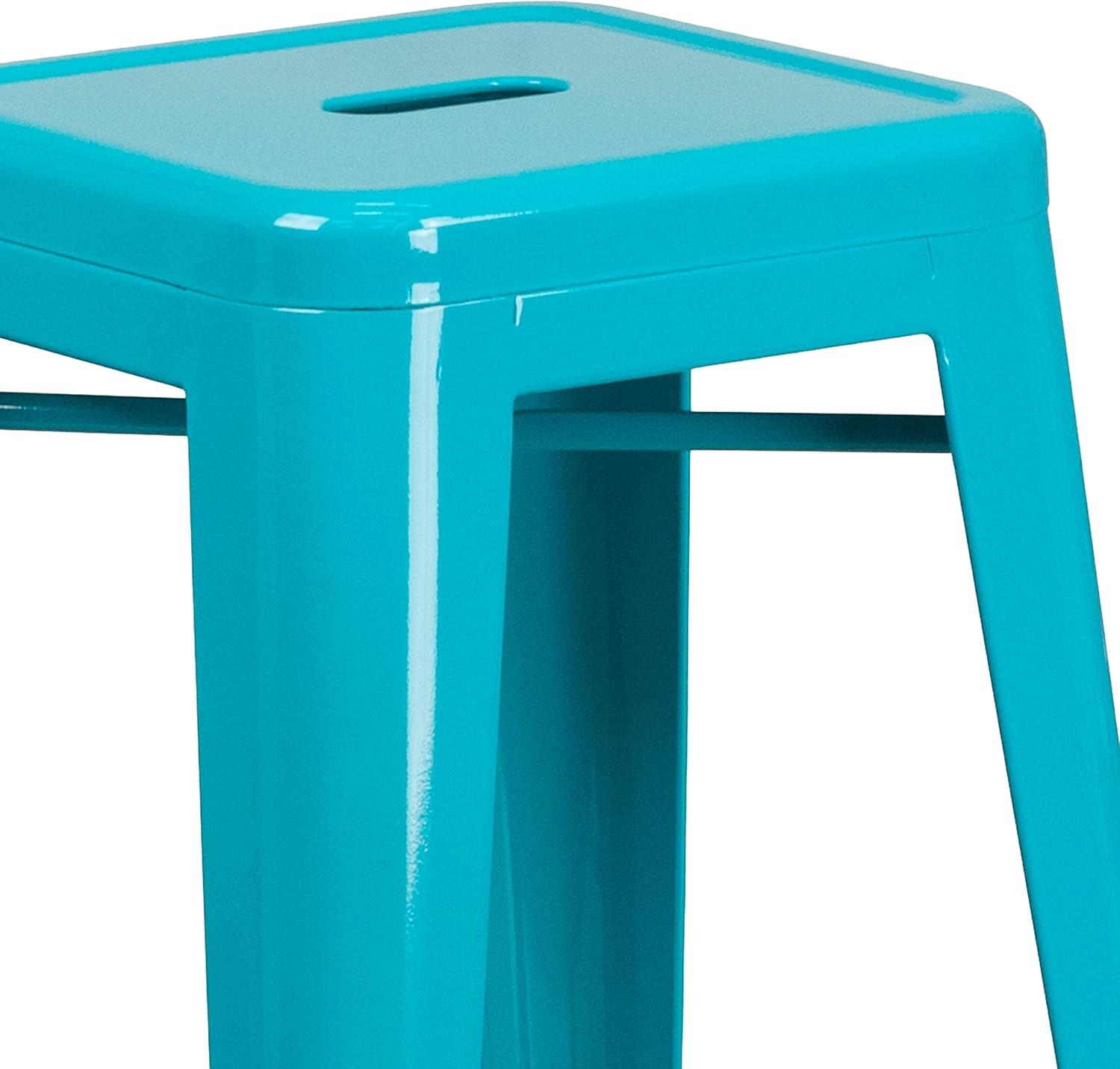 Emma and Oliver Commercial Grade 30"H Backless Metal Indoor-Outdoor Barstool with Square Seat