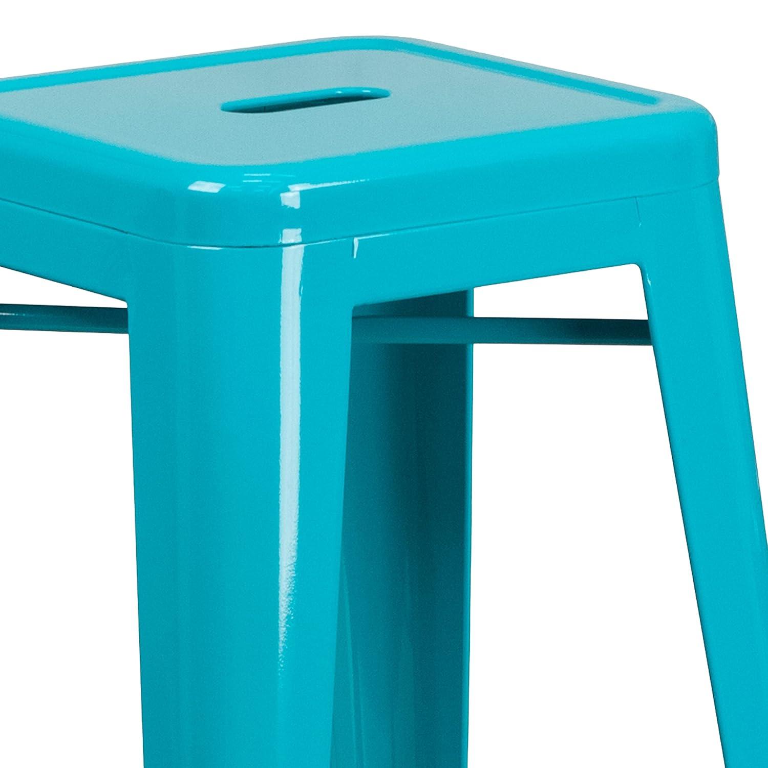 Emma and Oliver Commercial Grade 30"H Backless Teal-Blue Indoor-Outdoor Barstool
