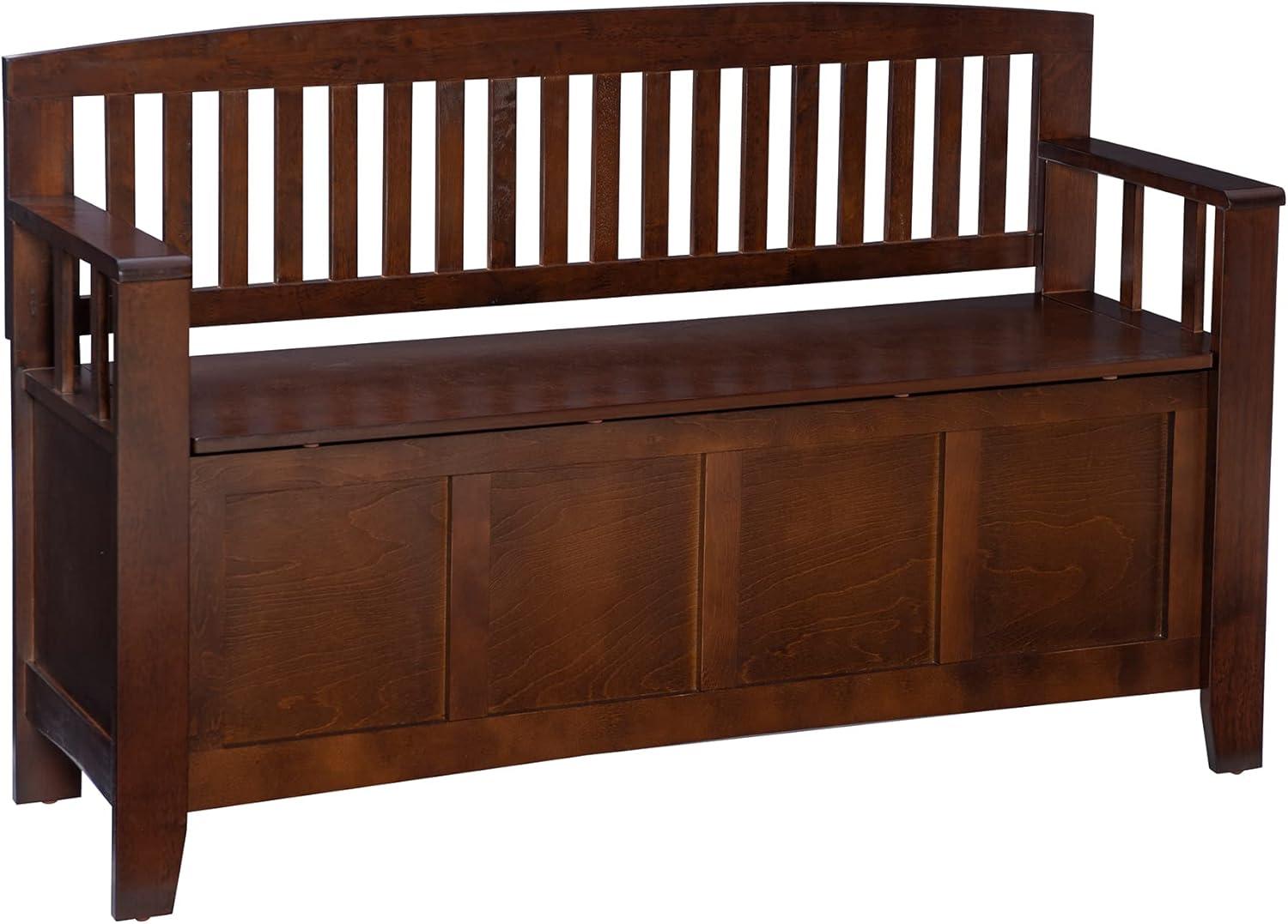 Cynthia Walnut Solid Wood Storage Bench with Slat Back