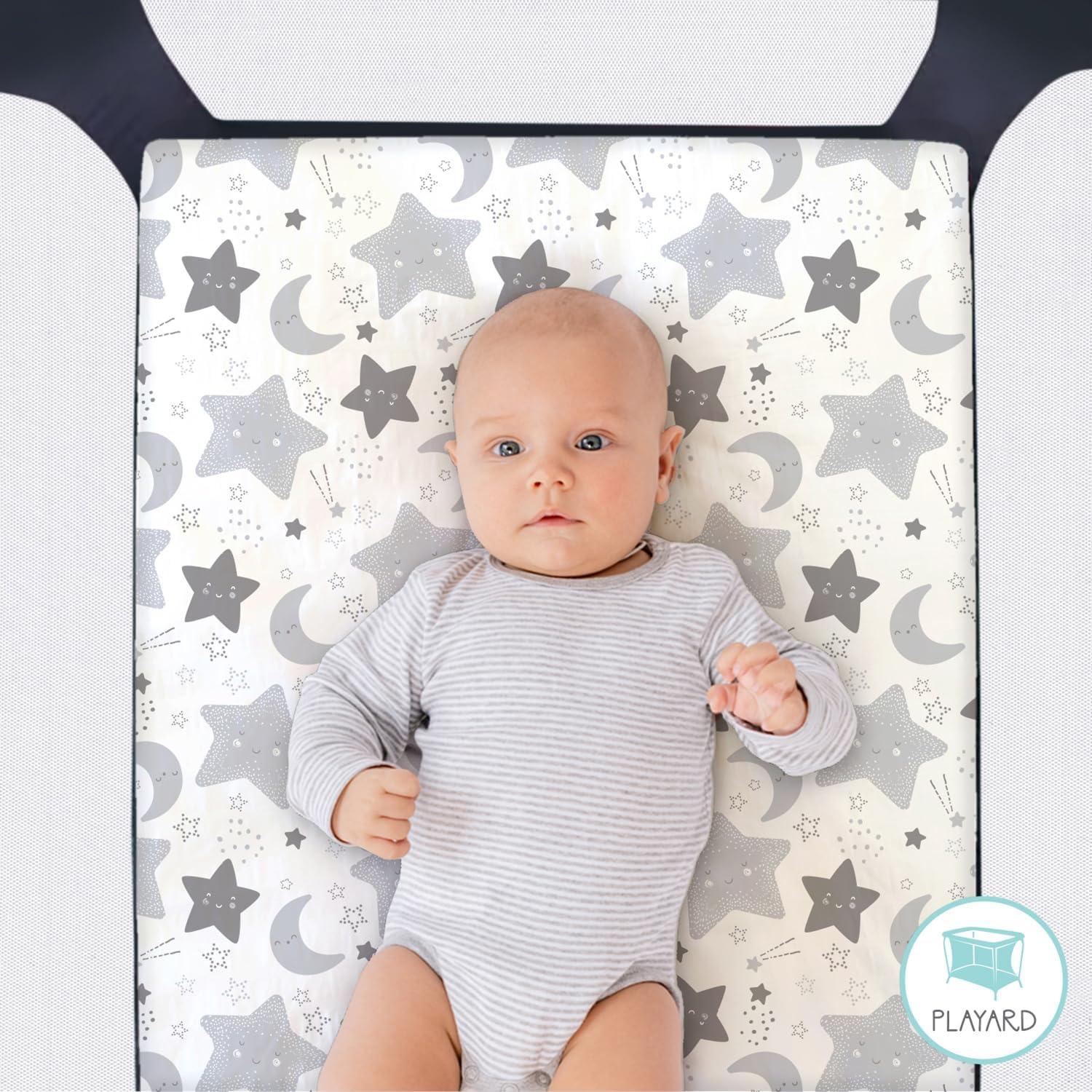 The Peanutshell Pack n Play, Mini Crib, Portable Crib or Fitted Playard Sheets for Baby Boy or Girl, Celestial Elephant, 3 Pack Set