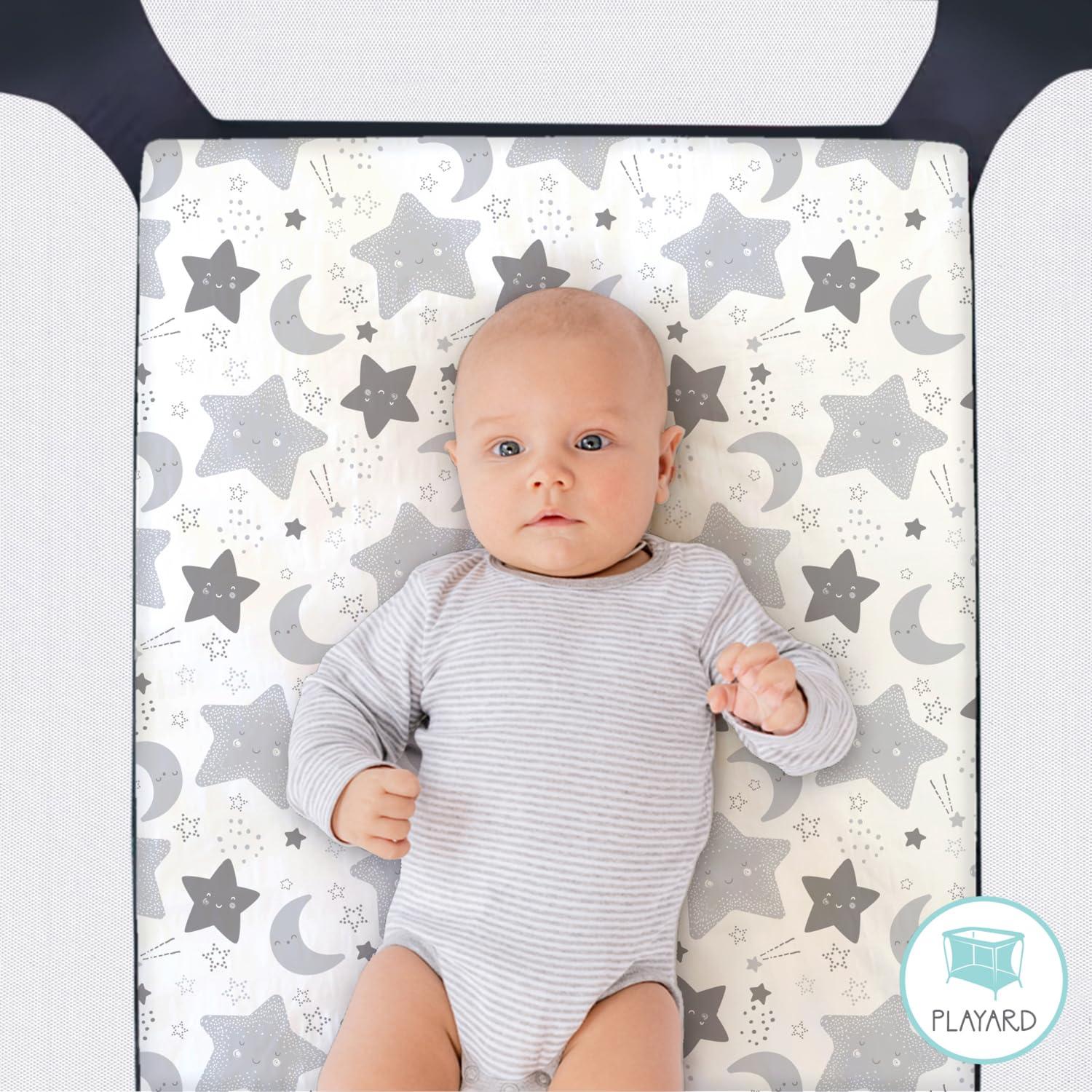 The Peanutshell Pack n Play, Mini Crib, Portable Crib or Fitted Playard Sheets for Baby Boy or Girl, Celestial Elephant, 3 Pack Set