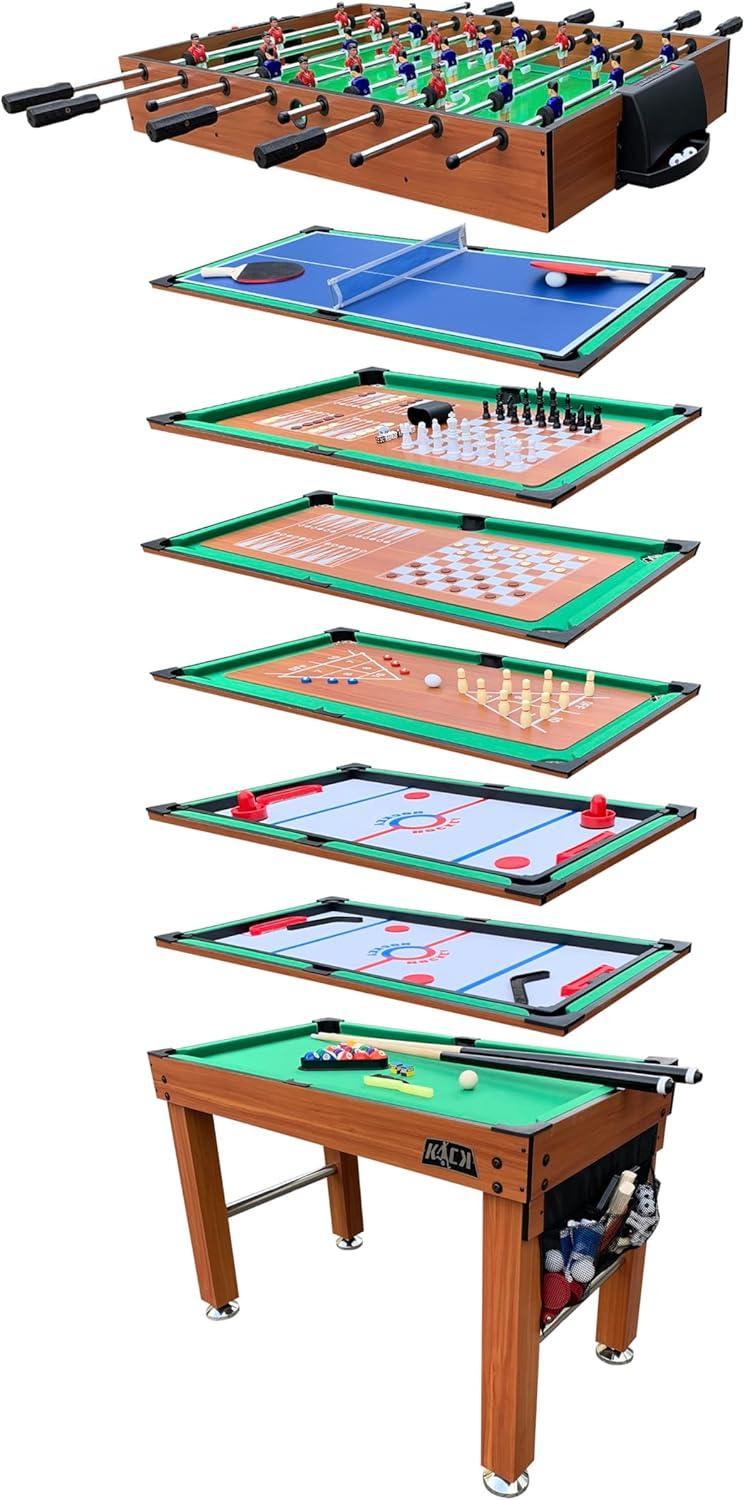 KICK Defender 48″ 10-in-1 Multi-Game Table (Black) - Combo Game Table Set - Foosball, Billiards, Glide Hockey, Ice Hockey, Table Tennis, Chess, Backgammon, Draughts, Bowling, Shuffleboard for Family