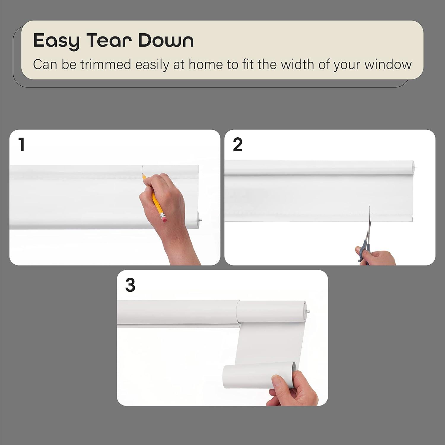 Achim Tear Down Indoor Cordless Vinyl Room Darkening Roller Window Shade, 72 x 37, White