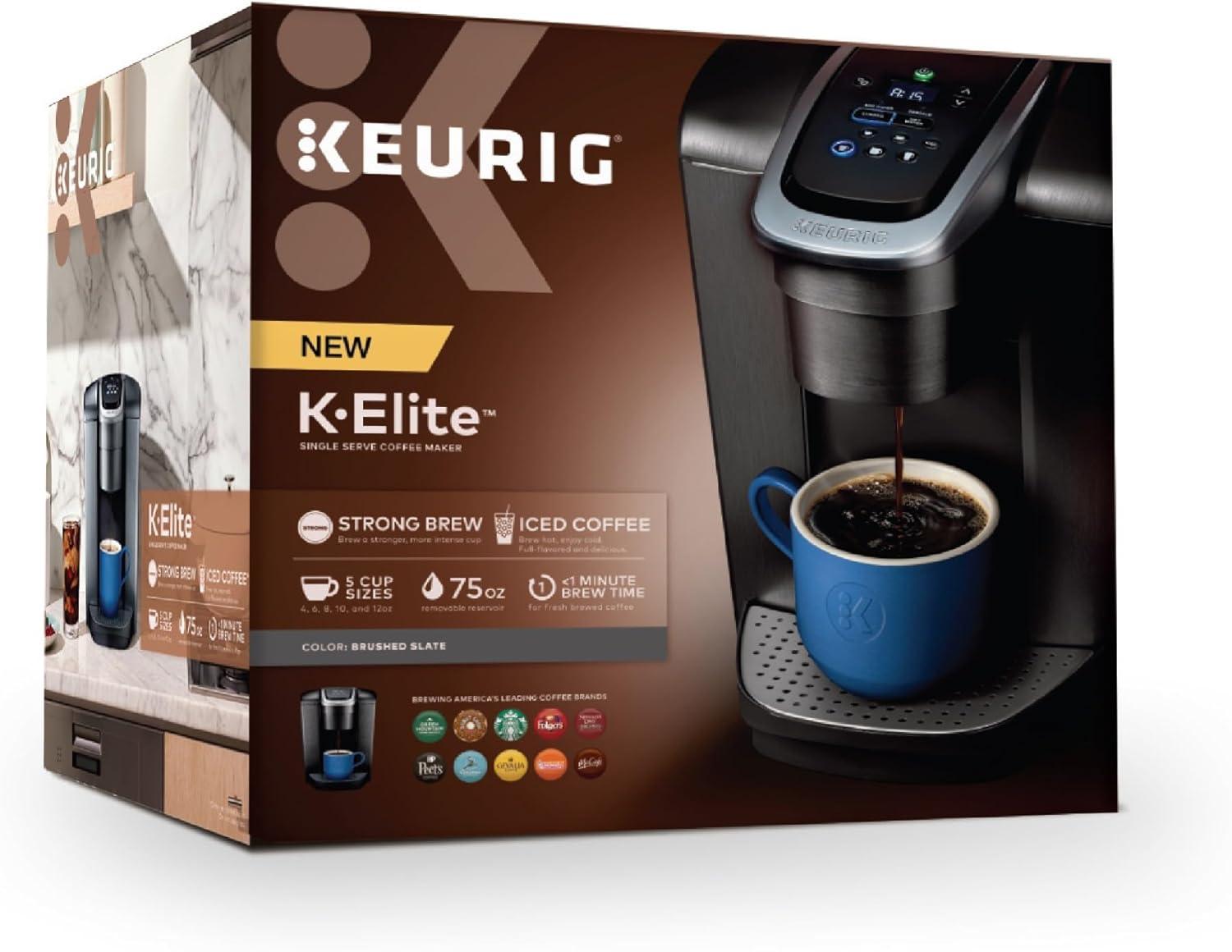 Keurig K-Elite Single-Serve K-Cup Pod Coffee Maker with Iced Coffee Setting - Brushed Slate: 75 oz Capacity, Electric, Dishwasher-Safe Parts