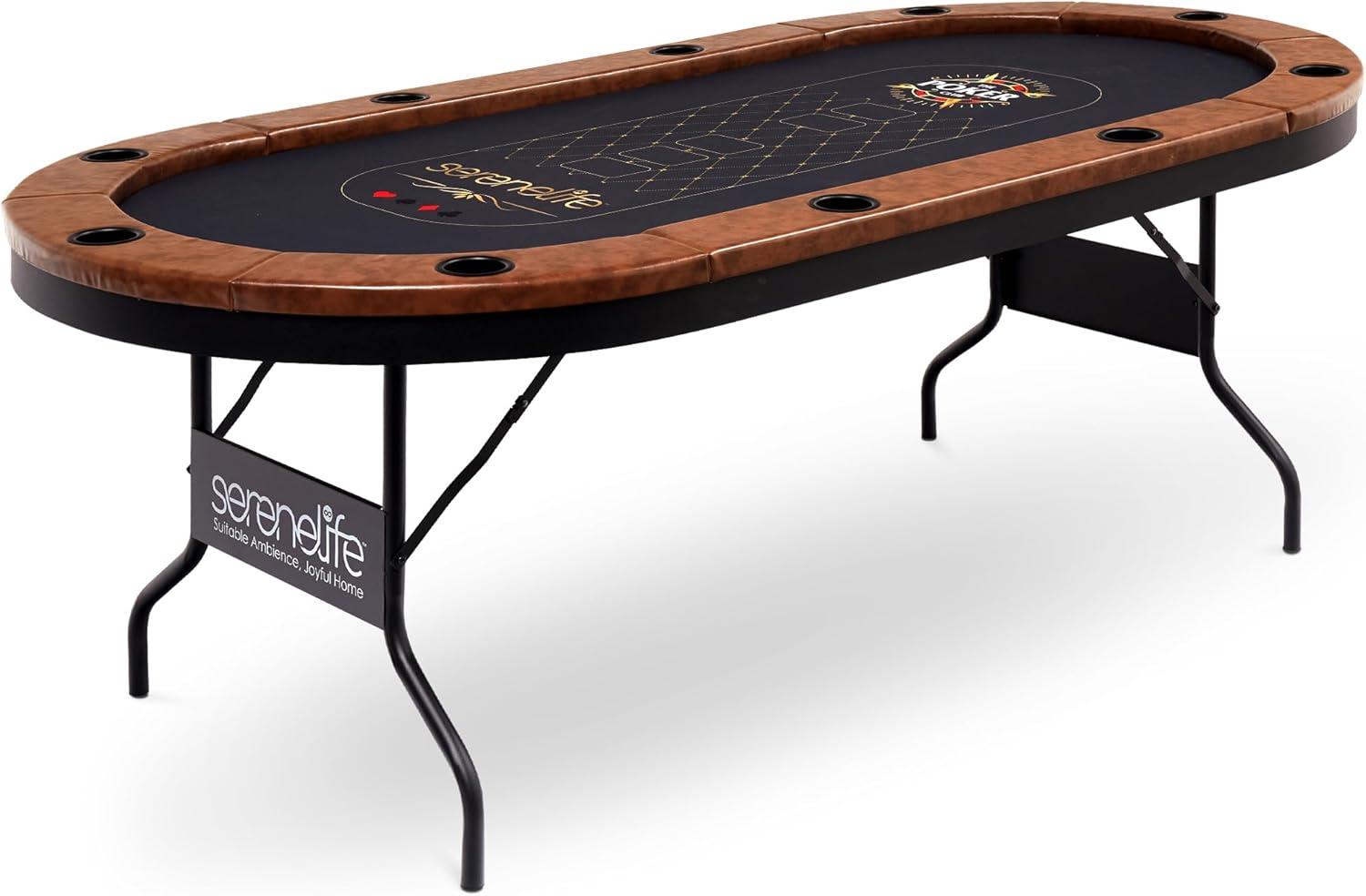 SereneLife 10-Player Brown Felt and Leather Poker Table