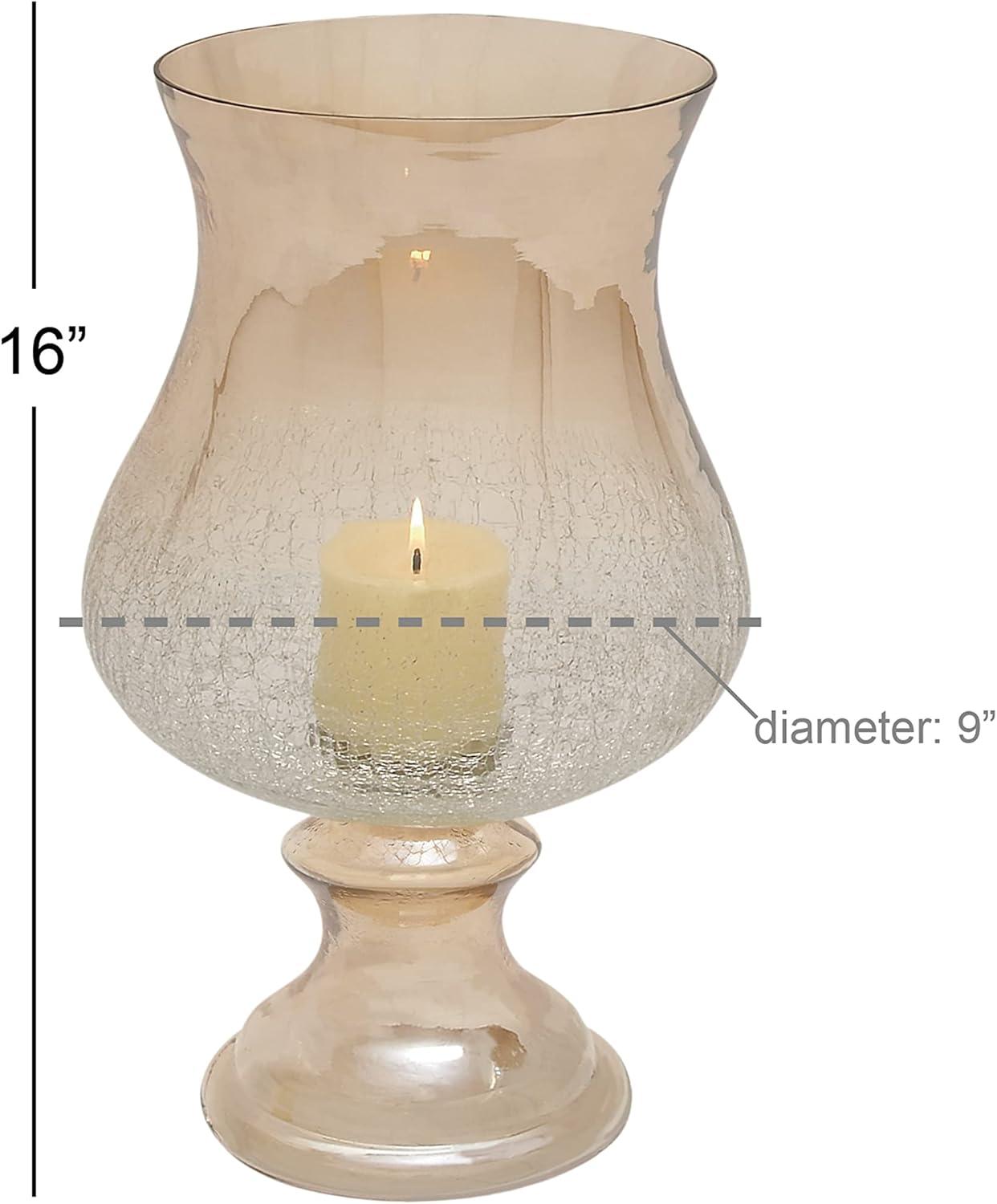 DecMode Gold Glass Handmade Turned Style Pillar Hurricane Lamp with Smoked Glass Finish