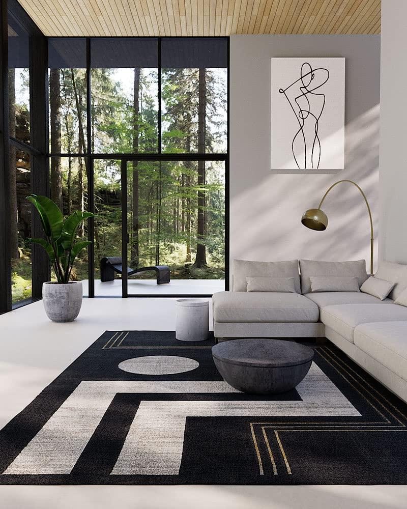 Momeni 7'9"x9'10" Edition Angular Machine Loomed Area Rug Charcoal Gray: Geometric Pattern, Low Pile, Indoor Use
