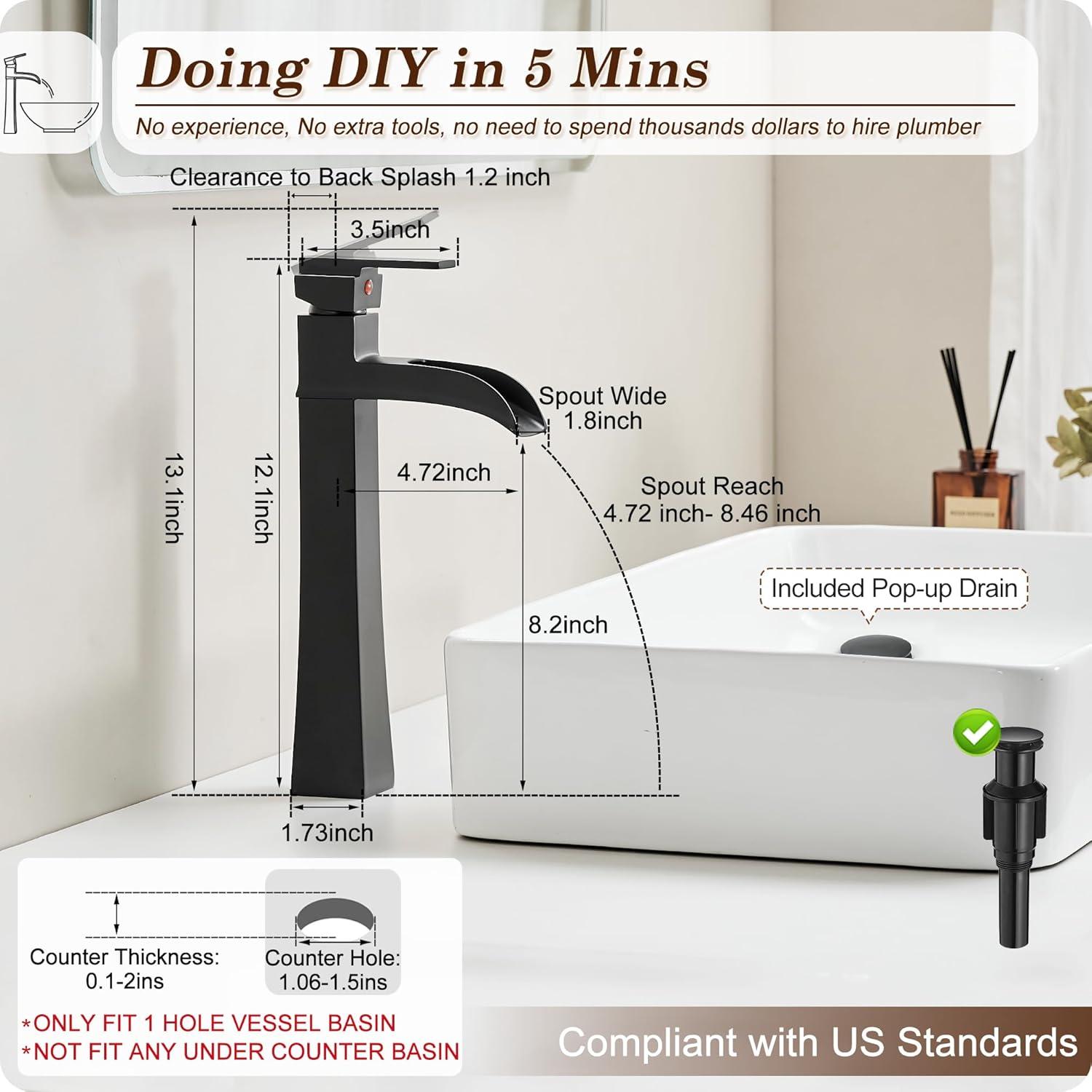 Vessel Sink Faucet Single-handle Bathroom Faucet with Drain Assembly