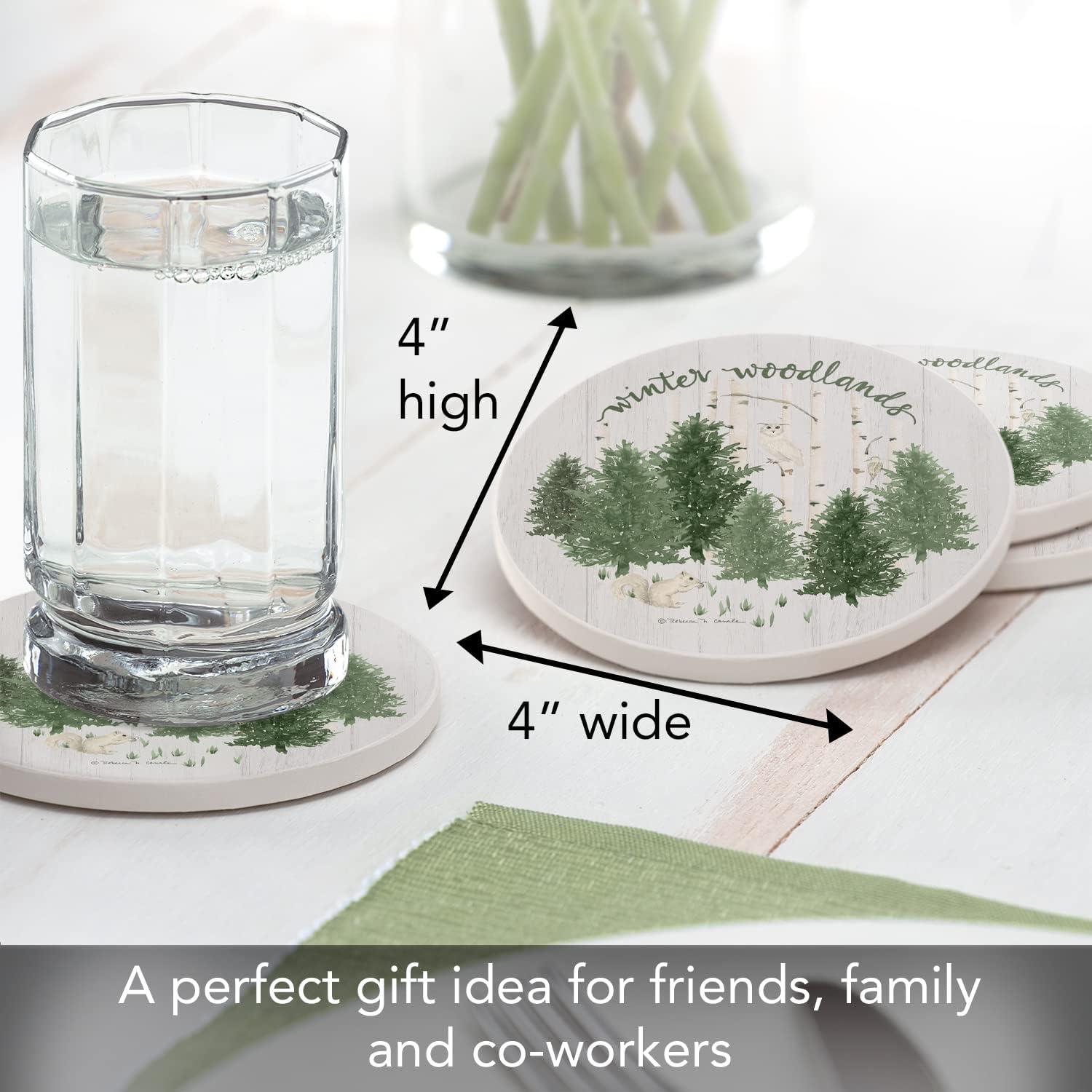 Winter Woodlands 4-Pack Round Absorbent Stone Coasters