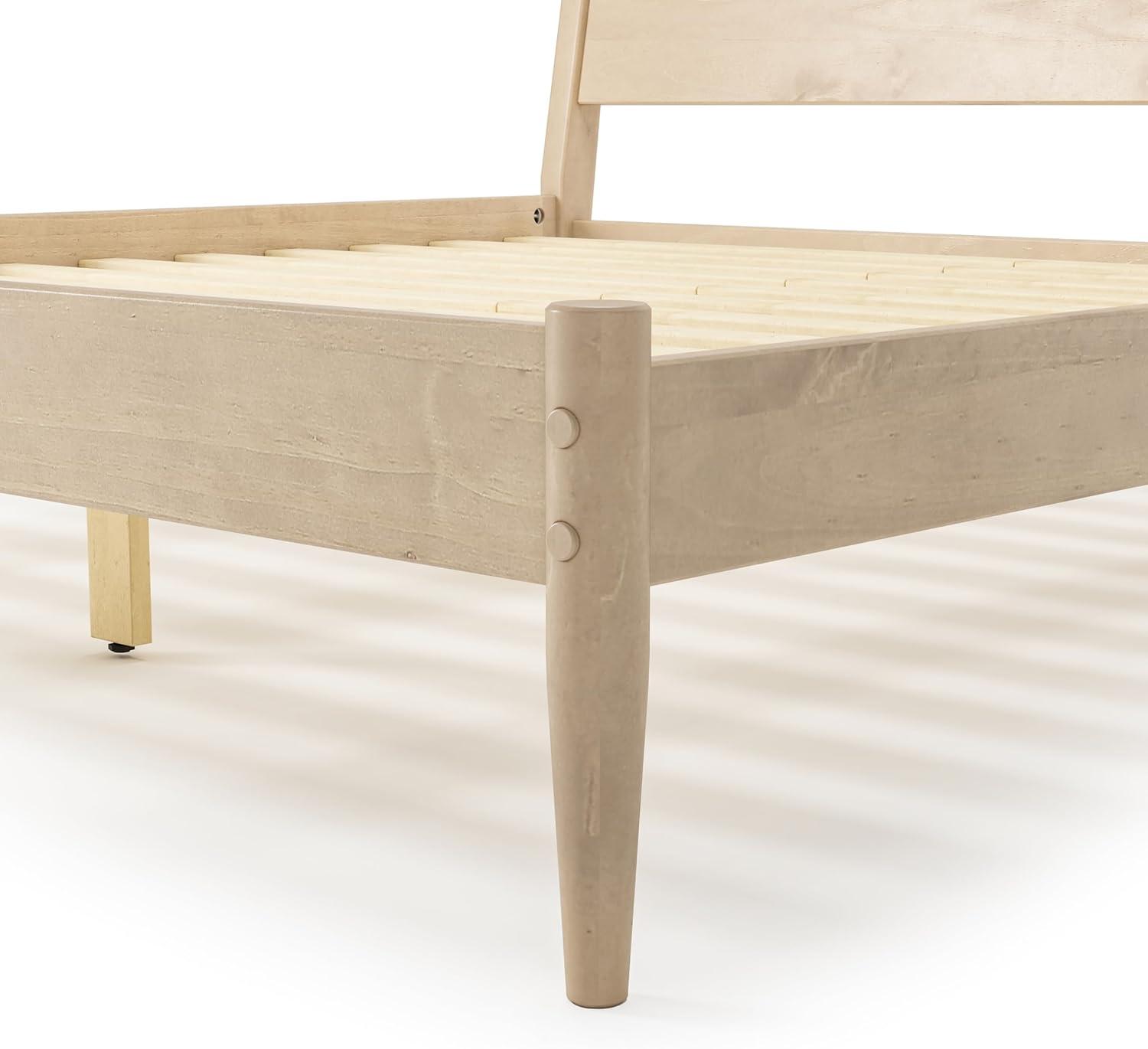 Mid-Century Light Oak King Pine Wood Upholstered Platform Bed