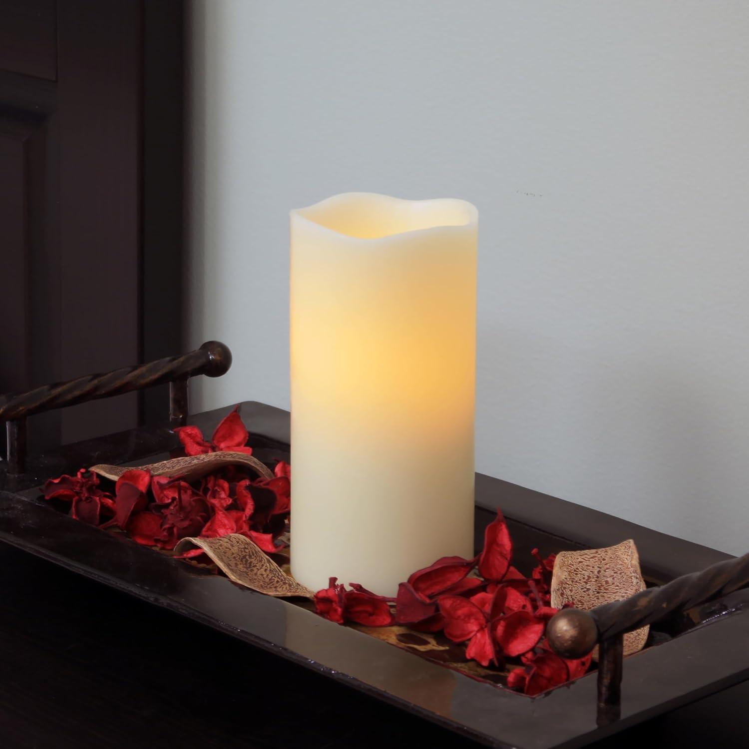 Pacific Accents Flameless 3x8 Ivory Melted Top Wax Pillar Candle