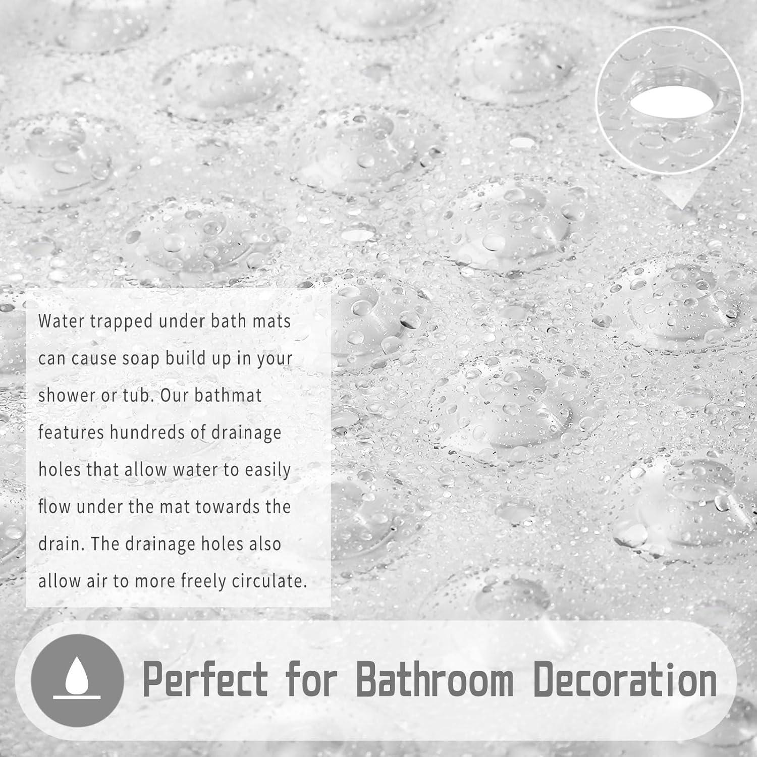 Yimobra Non Slip Bathtub Mat, Super Strong Suction Cups, 40"x16" Extra Long Shower Mat with Drain Holes, Machine Washable Fast Draining Bathroom Floor Mat, Clear Grey