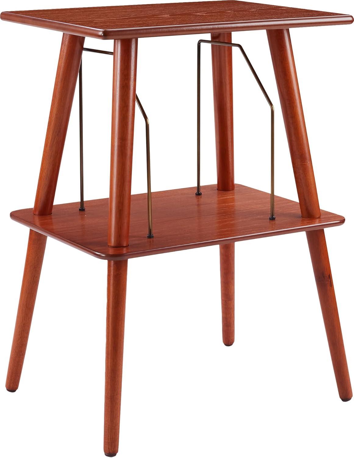 Paprika Hardwood Mid-Century Turntable Stand with Storage