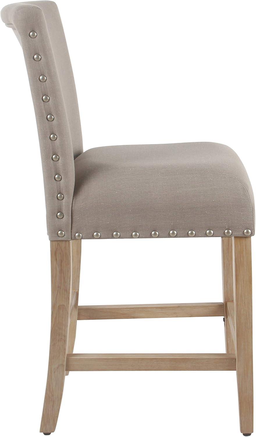 Tan Upholstered 24" Counter Height Barstool with Nailhead Trim