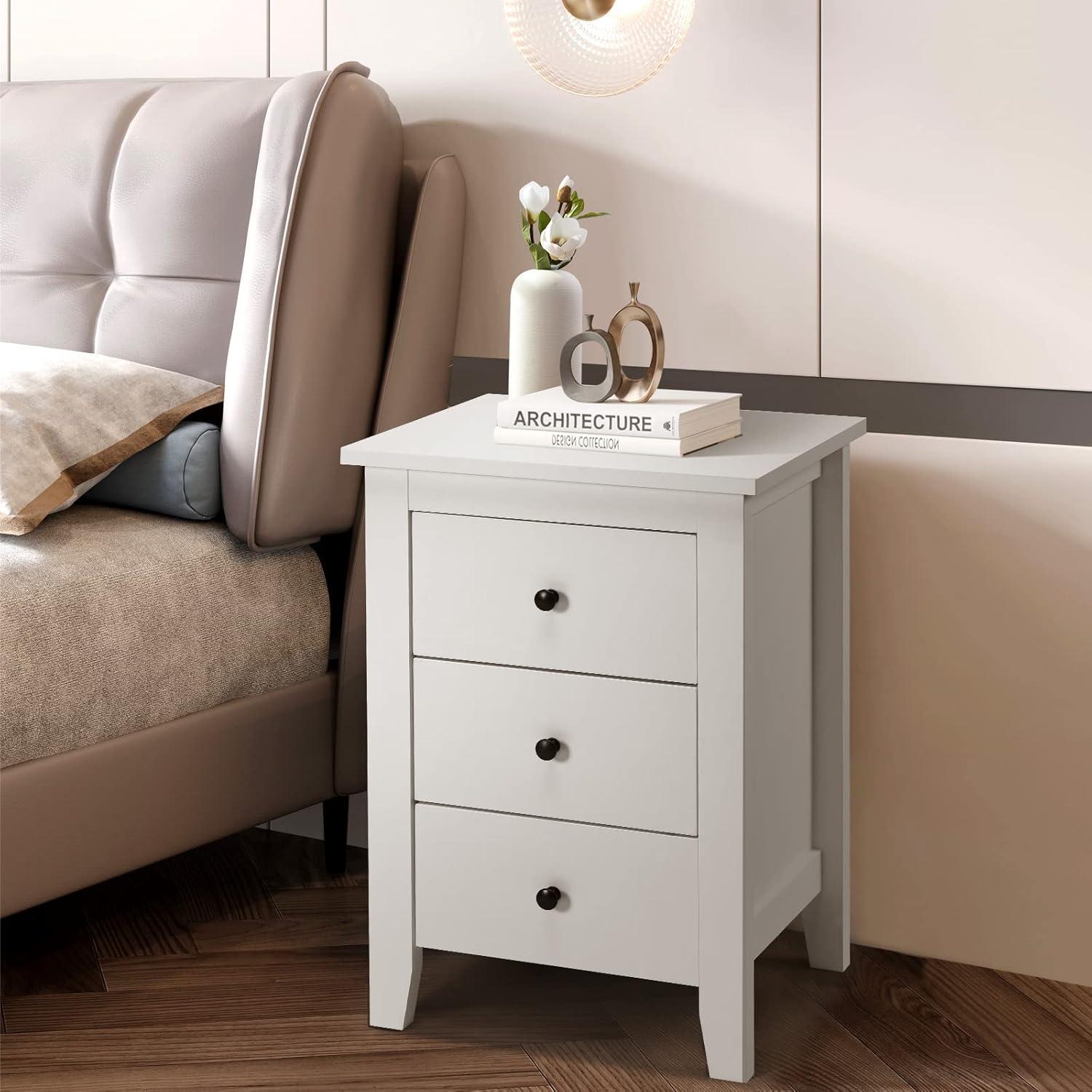 2PCS Nightstand End Beside Table Drawers Modern Storage Bedroom Furniture White