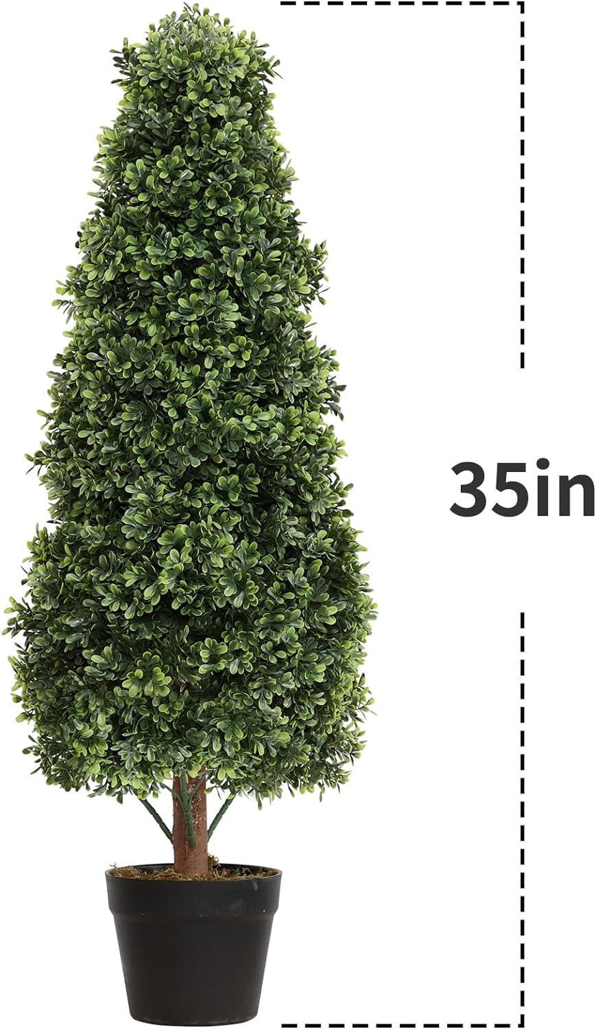 3ft Artificial Topiary Trees Set of 2, Faux Boxwood Tree for Outdoor Decor, Topiaries Plants Artificial Outdoors for Front Door Patio Garden C38