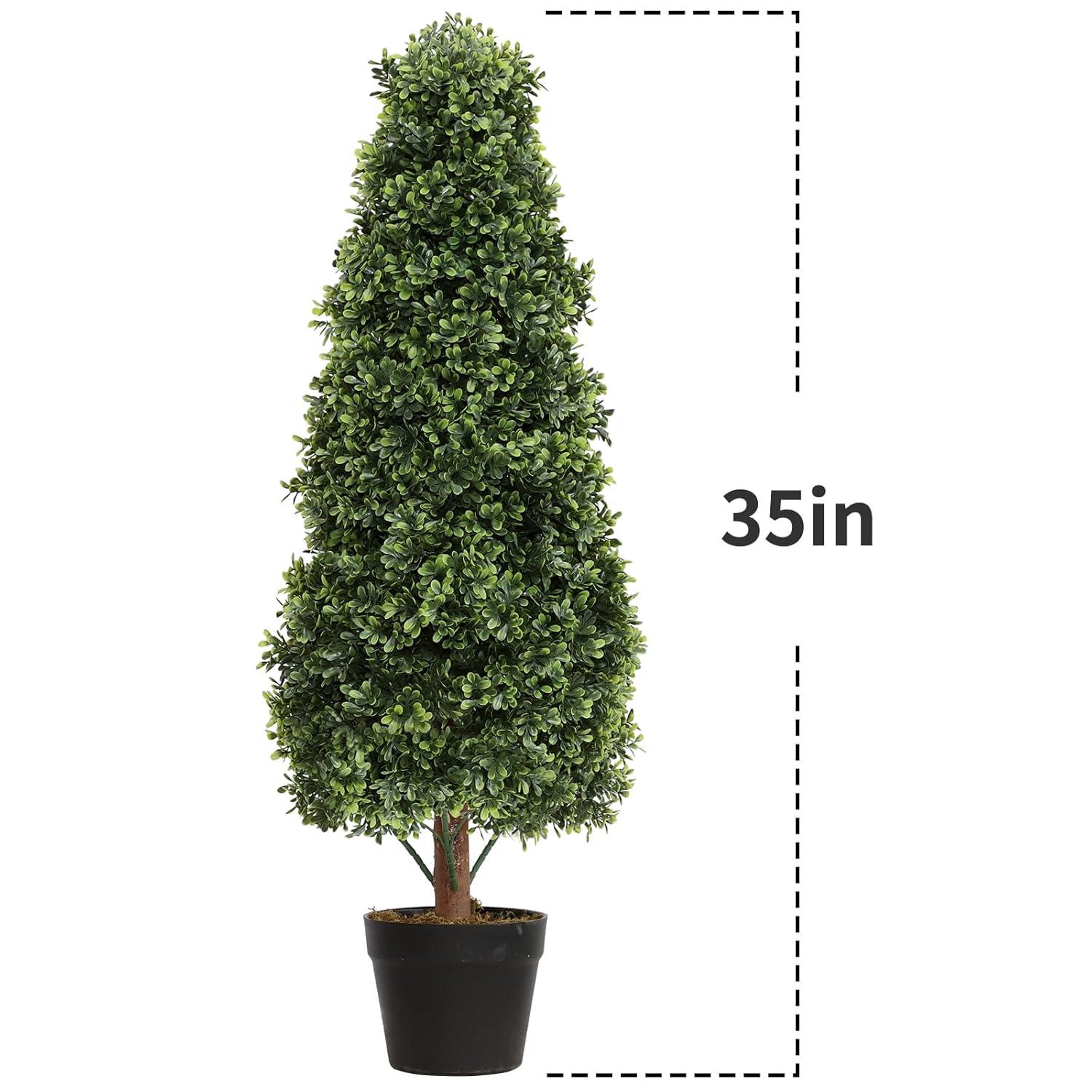 3ft Artificial Topiary Trees Set of 2, Faux Boxwood Tree for Outdoor Decor, Topiaries Plants Artificial Outdoors for Front Door Patio Garden C38