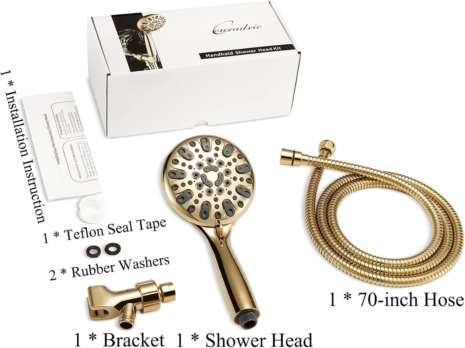 Polished Brass Handheld Shower Head with 6 Spray Settings