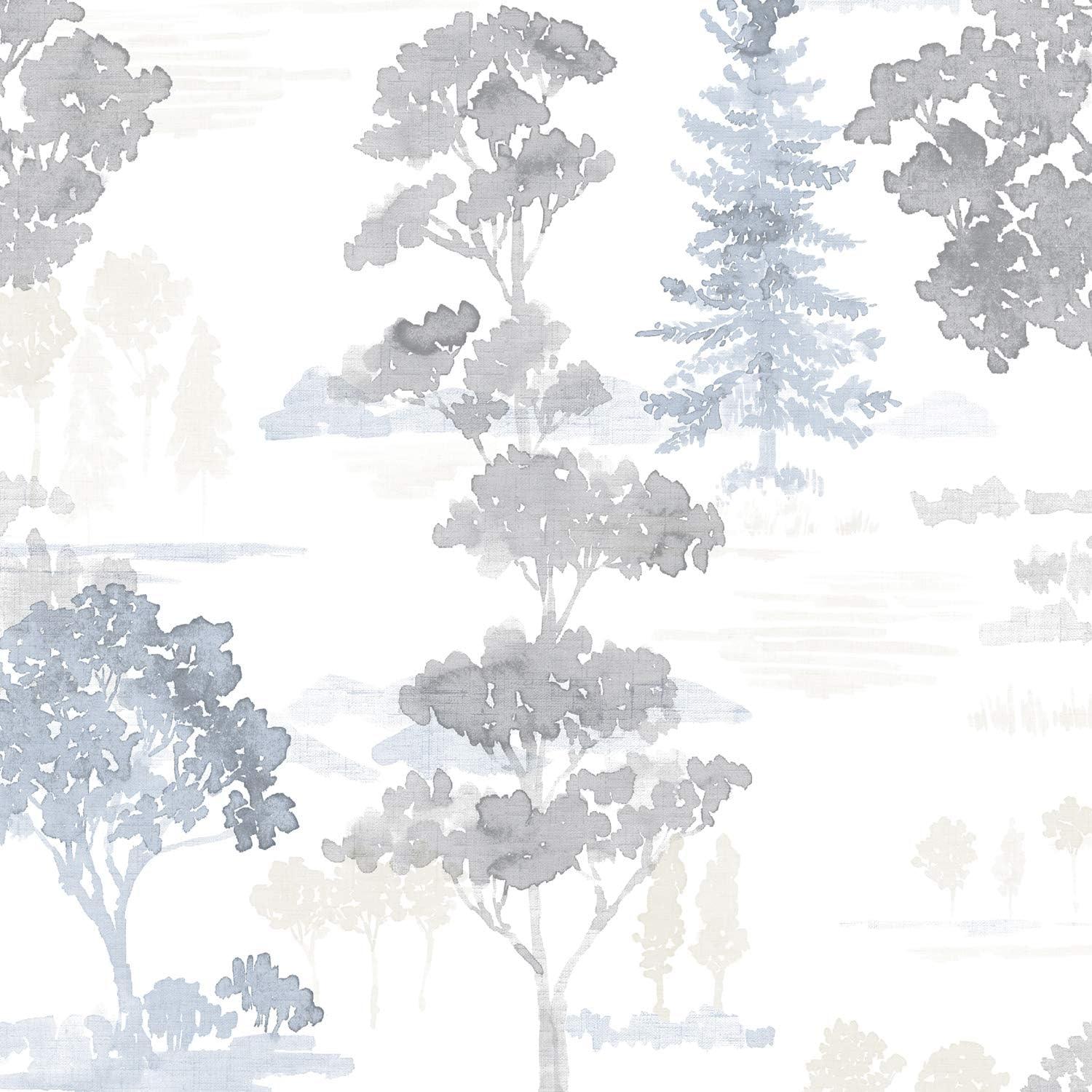 Beige and Blue Forest Watercolor Wallpaper Roll