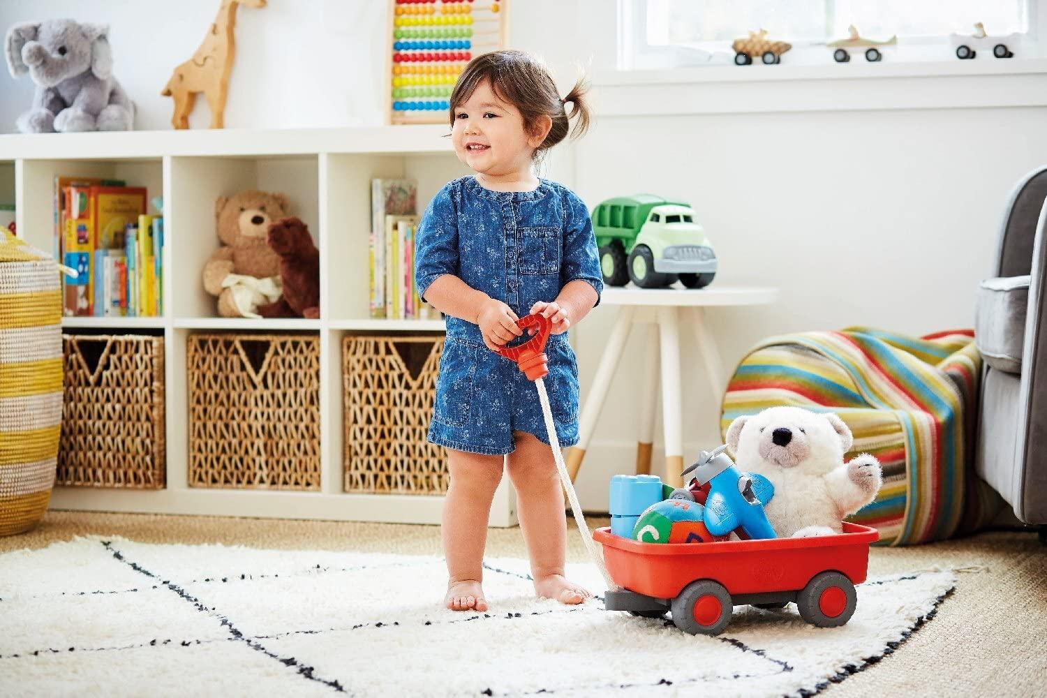Green Toys Wagon, Orange - Pretend Play, Motor Skills, Kids Outdoor Toy Vehicle. No BPA, phthalates, PVC. Dishwasher Safe, Recycled Plastic, Made in USA.