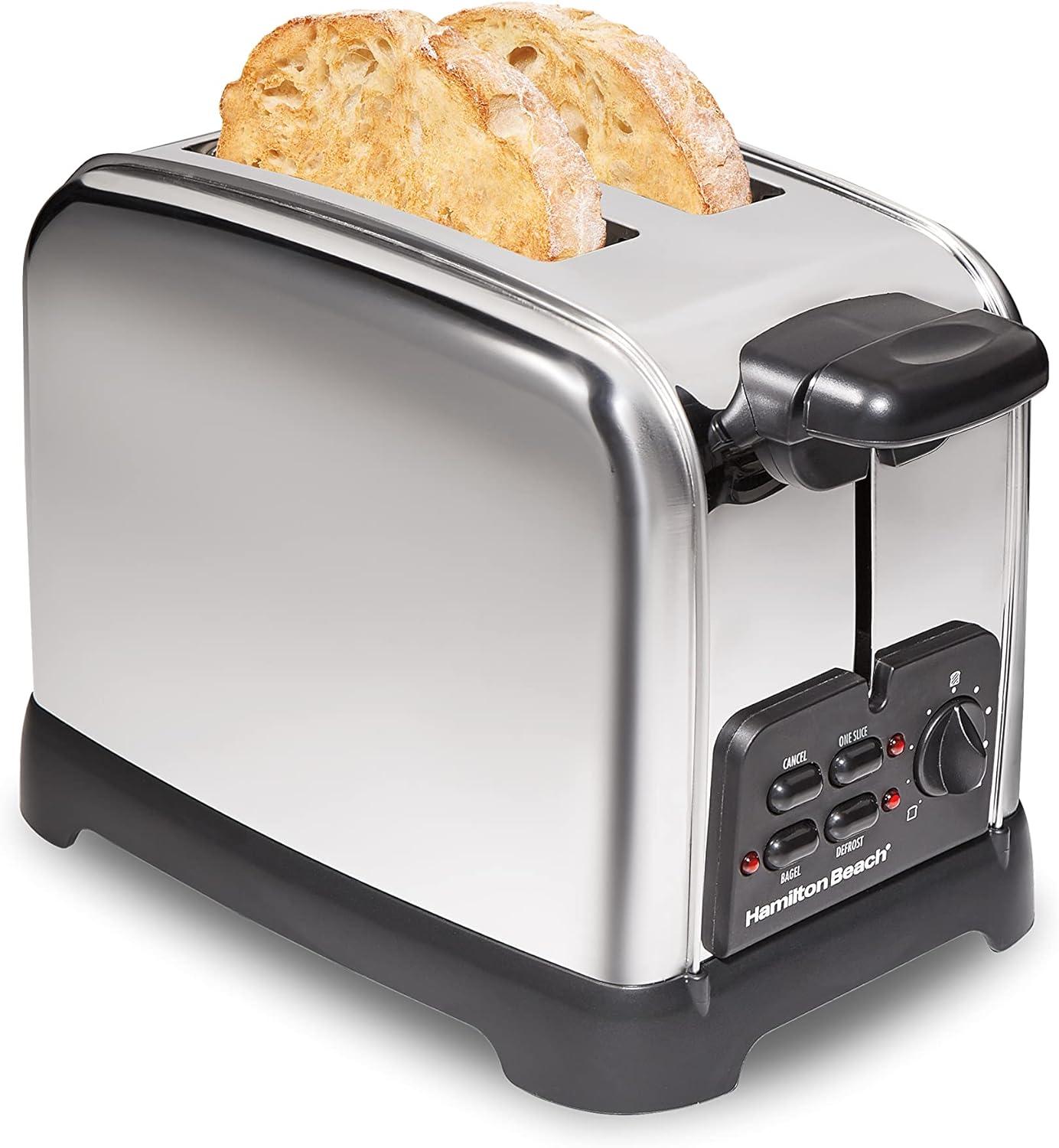 Hamilton Beach 2SL Classic toaster 22782: 2-Slice, 850W, Metal, Silver, Compact Design, 1-Year Warranty