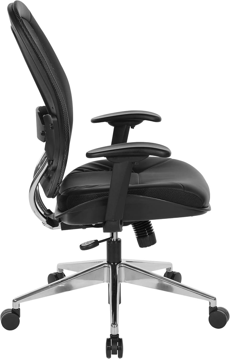 Air Grid Black Back Office Chair with Bonded Leather Seat