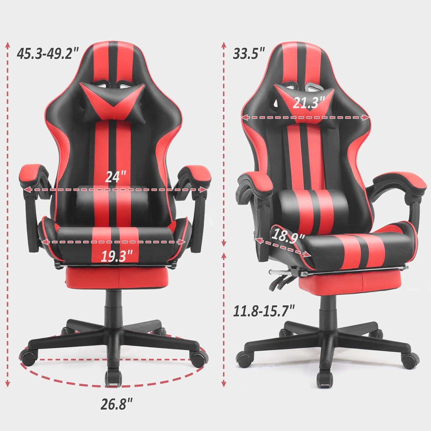 SOONTRANS Gaming Chair Massage Office Chair with Footrest, Ergonomic Swivel Gamer Chair with Lumbar Pillow & Headrest, Red