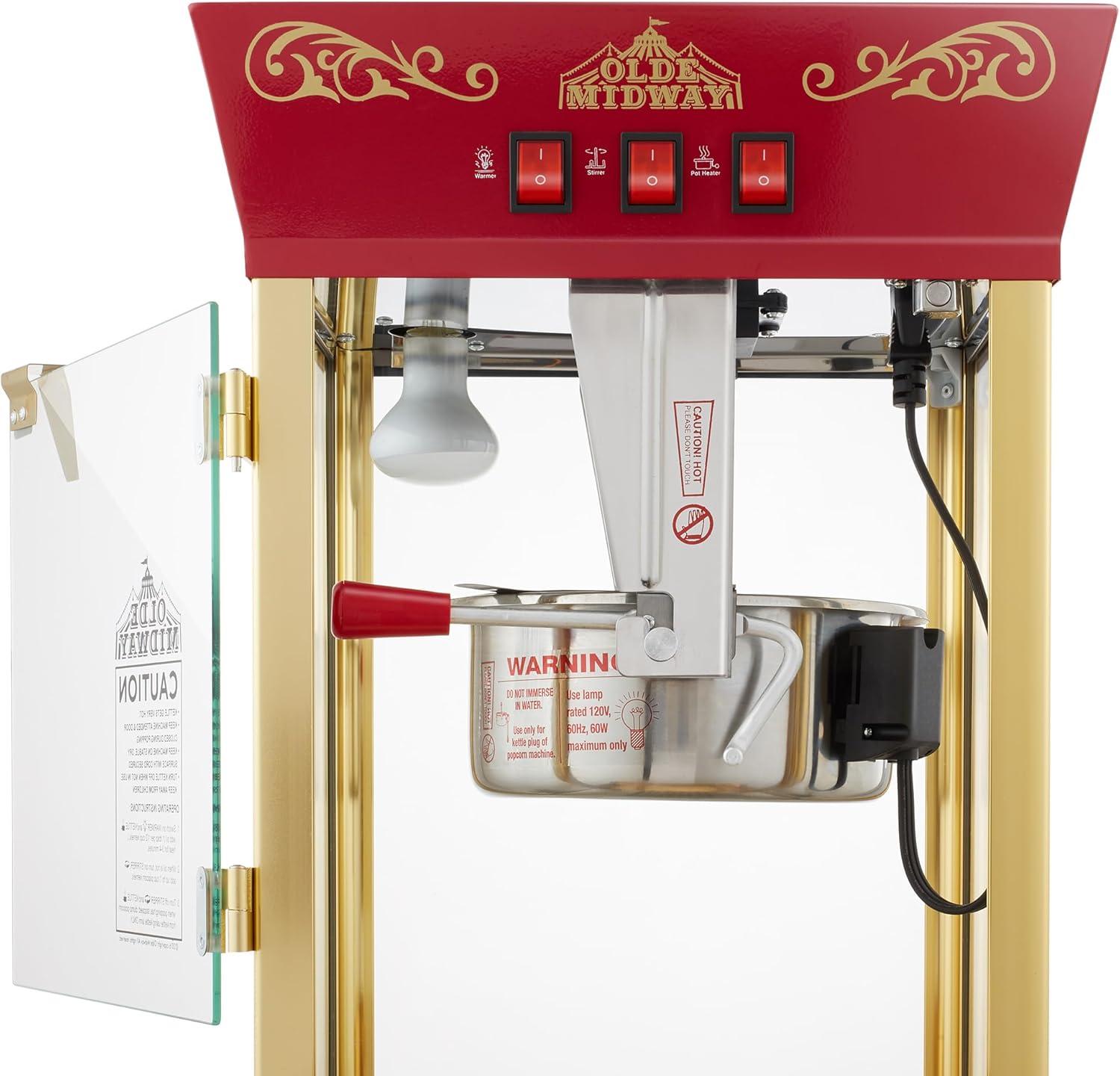 Olde Midway Movie Theater-Style Popcorn Machine Popper with Cart and 10 oz Kettle, Red