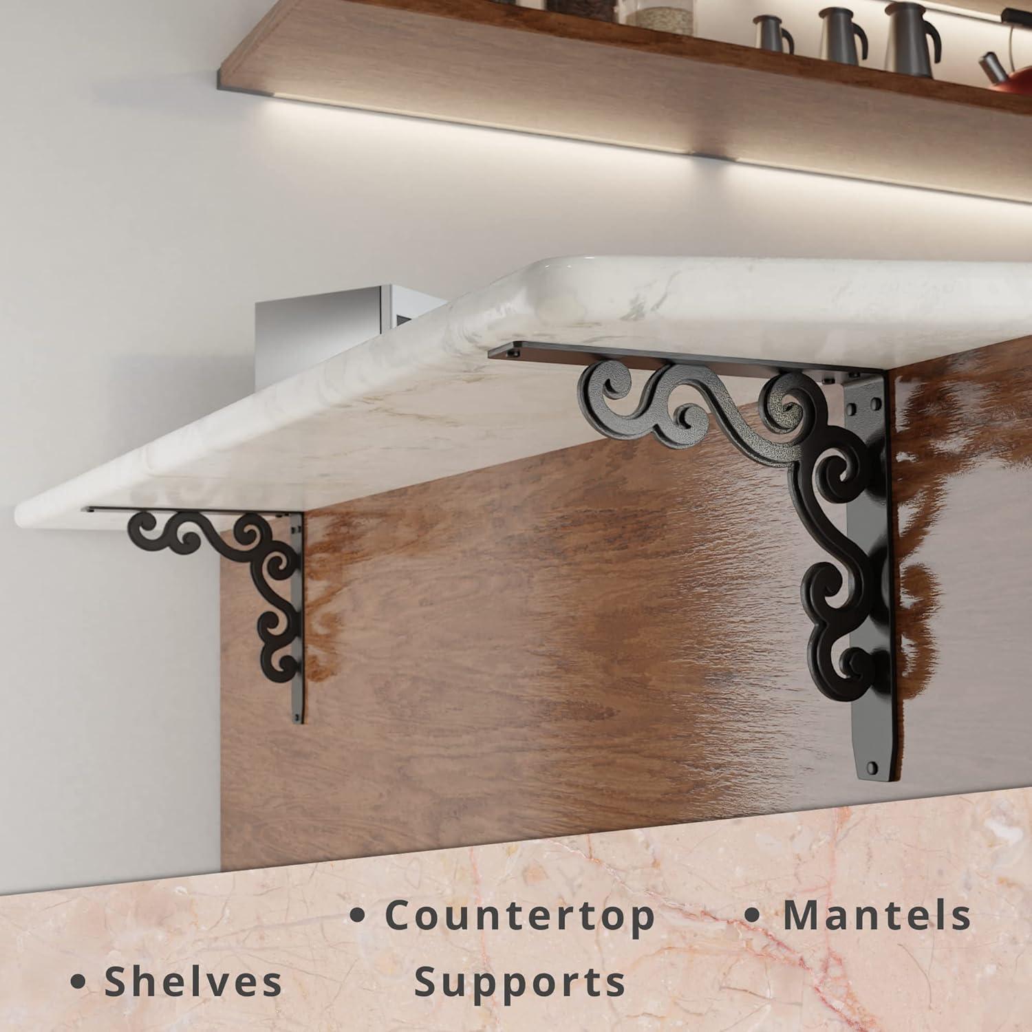Charleston Heavy Duty Steel Fireplace Mantel Brackets, Floating Shelf, Countertop Support - 12" x 12" x 2"