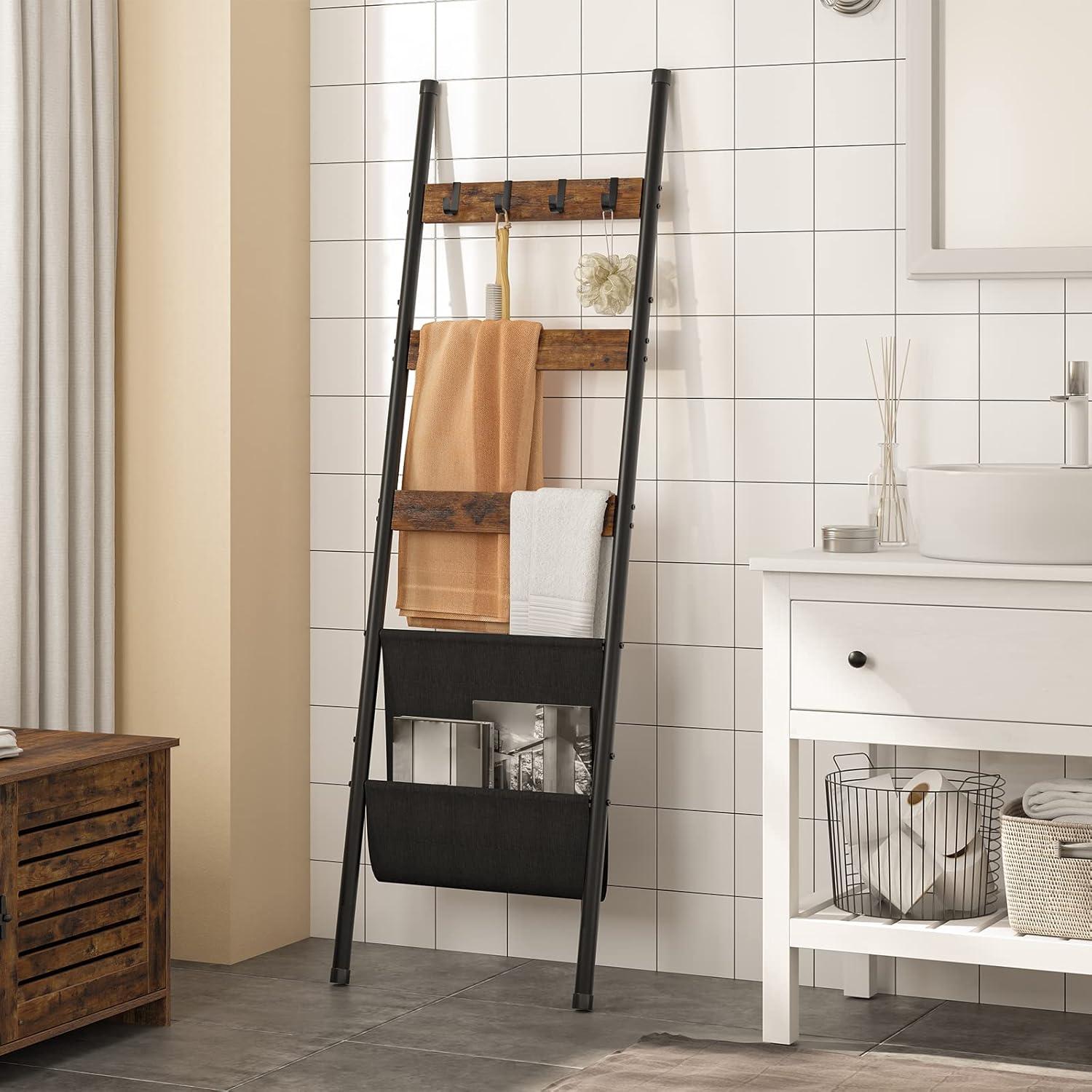 Rustic Brown and Black 5-Tier Wall-Leaning Blanket Ladder