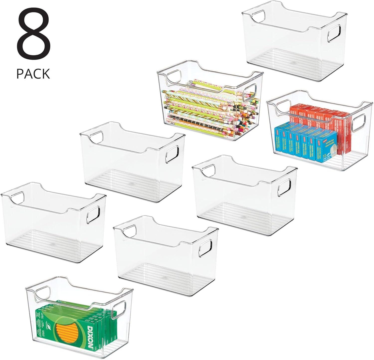 mDesign Deep Plastic Office Storage Container Bin with Handles - Clear