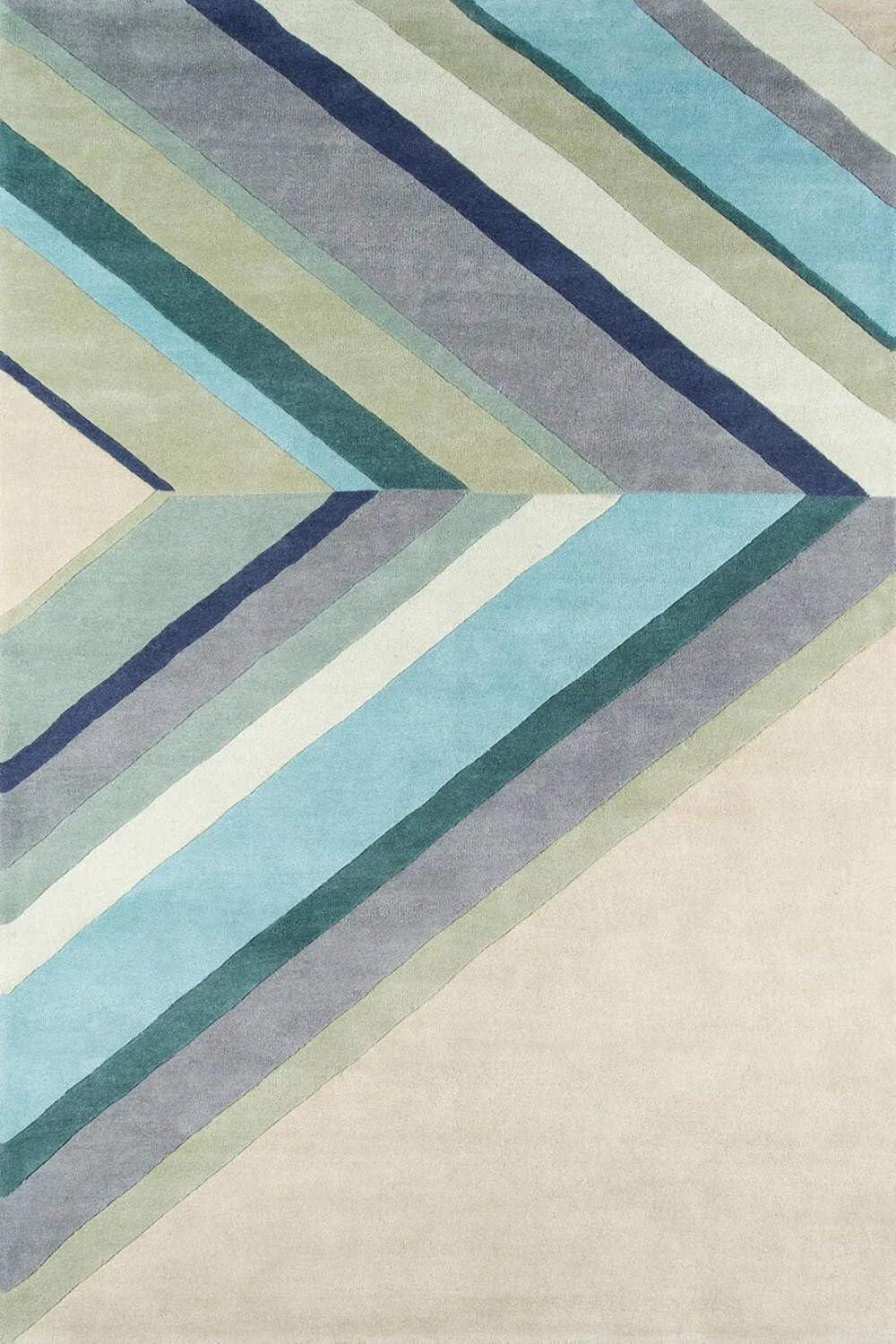 Delmar Chevron Handmade Tufted Wool Gray/Pink/Green Area Rug