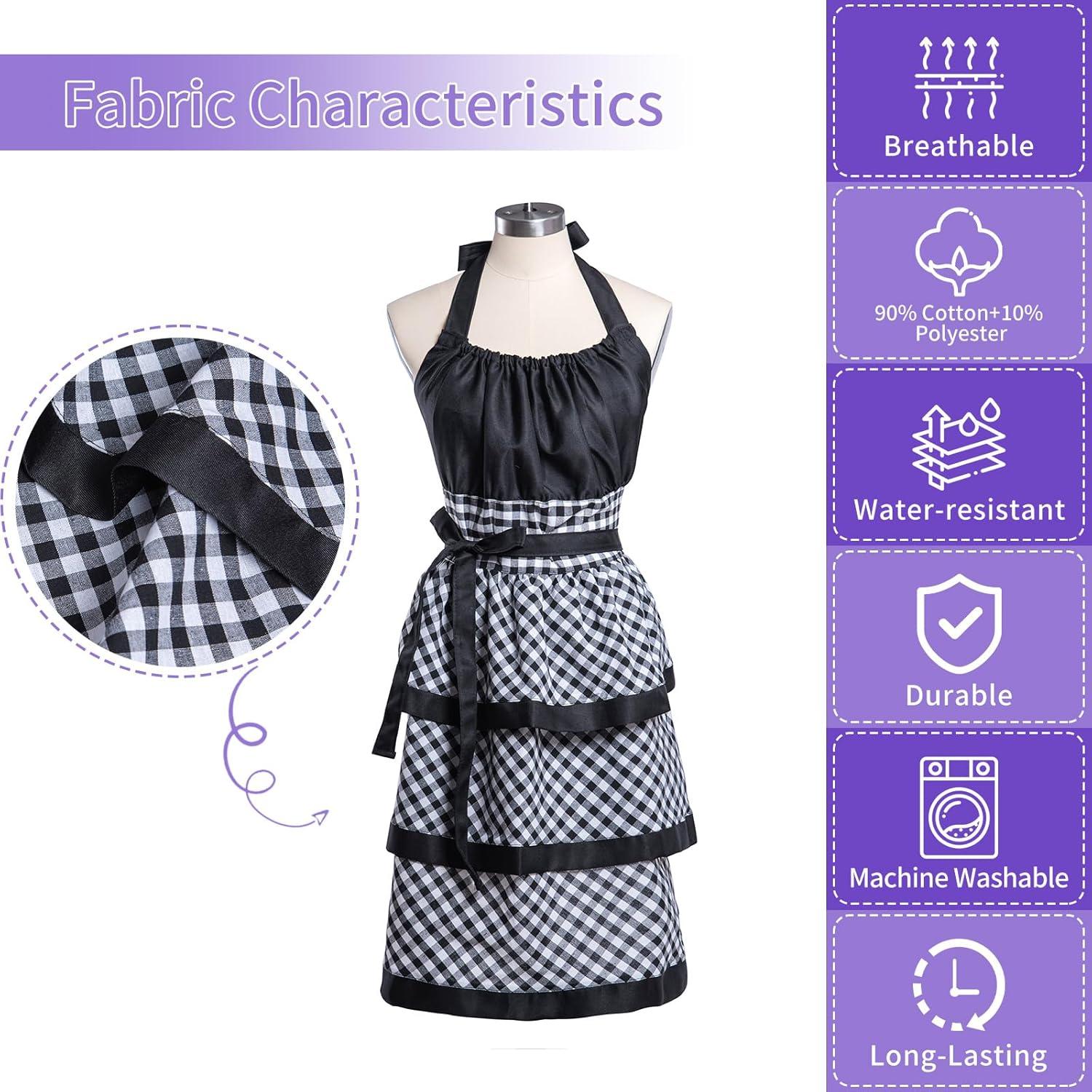 Lovely Flower Pattern Retro Aprons With Large Pockets for Women Girls Cooking Kitchen Bakery Mother's Gift