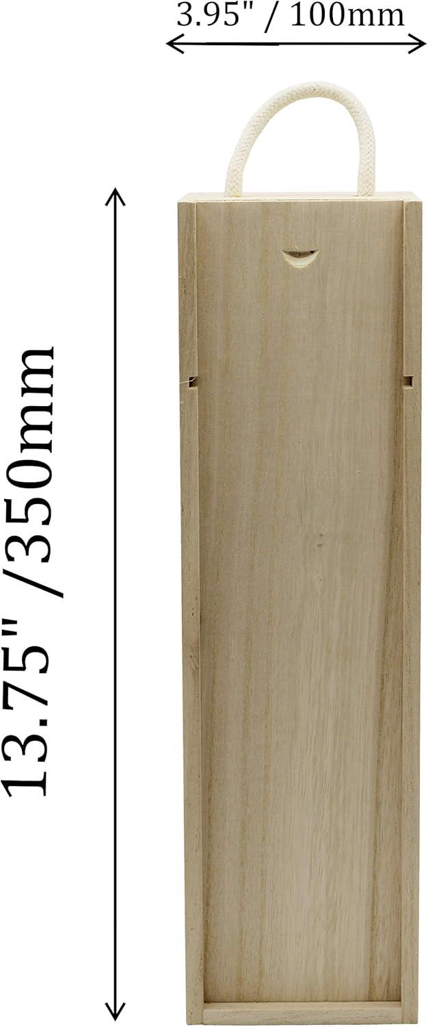 Creative Hobbies Wooden Wine, Liquor Bottle Box, Single Wine Bottle Wood Storage Gift Box with Rope Carry Handle for Birthday Party, Housewarming, Wedding, Anniversary, 13.75 x 4 x 4 Inches