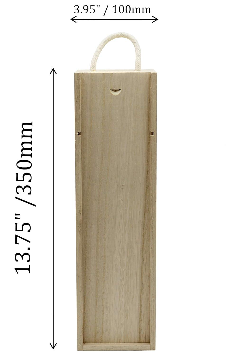 Creative Hobbies Wooden Wine, Liquor Bottle Box, Single Wine Bottle Wood Storage Gift Box with Rope Carry Handle for Birthday Party, Housewarming, Wedding, Anniversary, 13.75 x 4 x 4 Inches