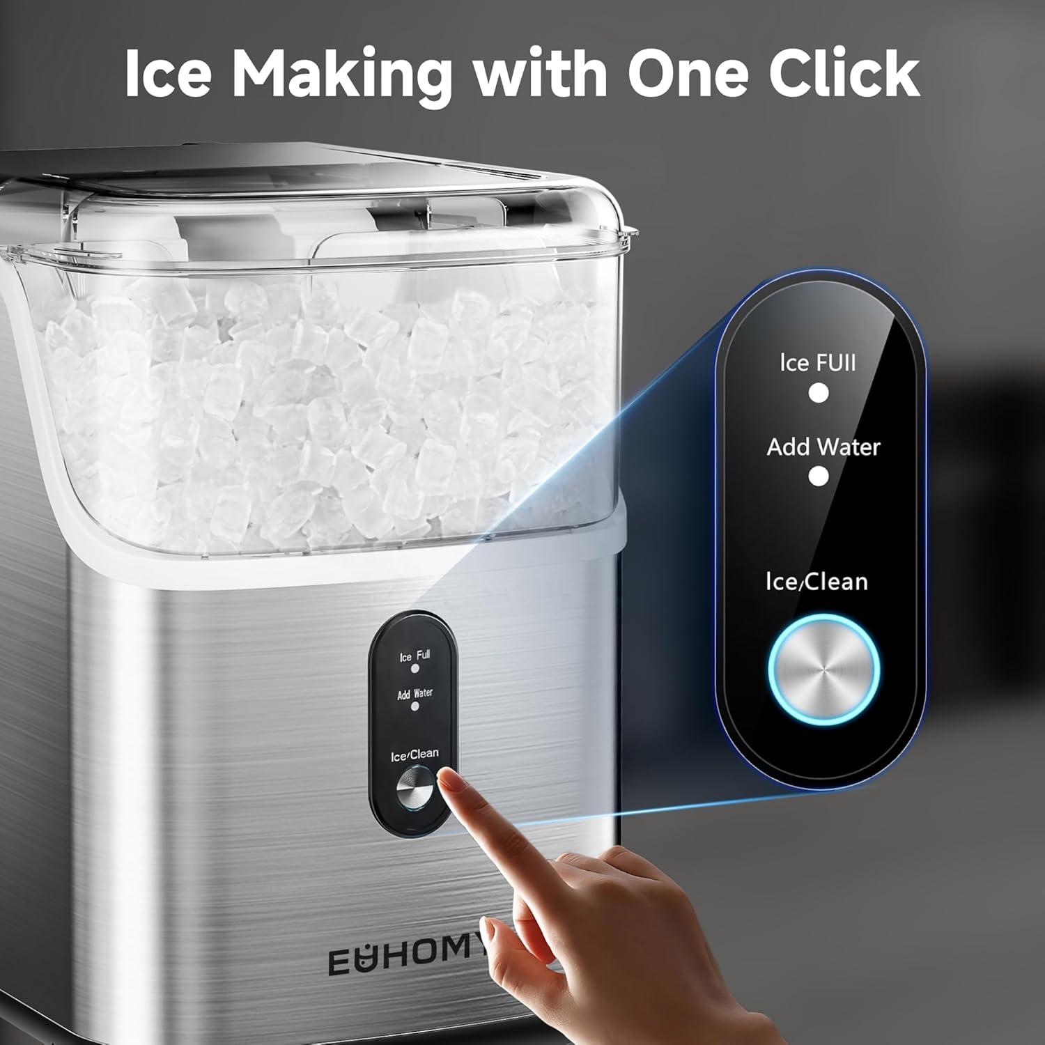 Stainless Steel Countertop Nugget Ice Maker with Self-Cleaning