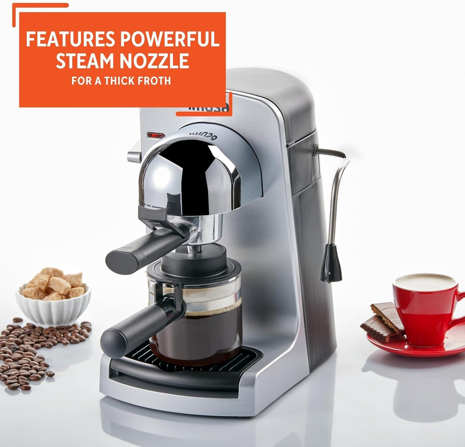 IMUSA GAU-18215 4 Cup Bistro Electric Espresso/Cappuccino Maker with Carafe, Silver