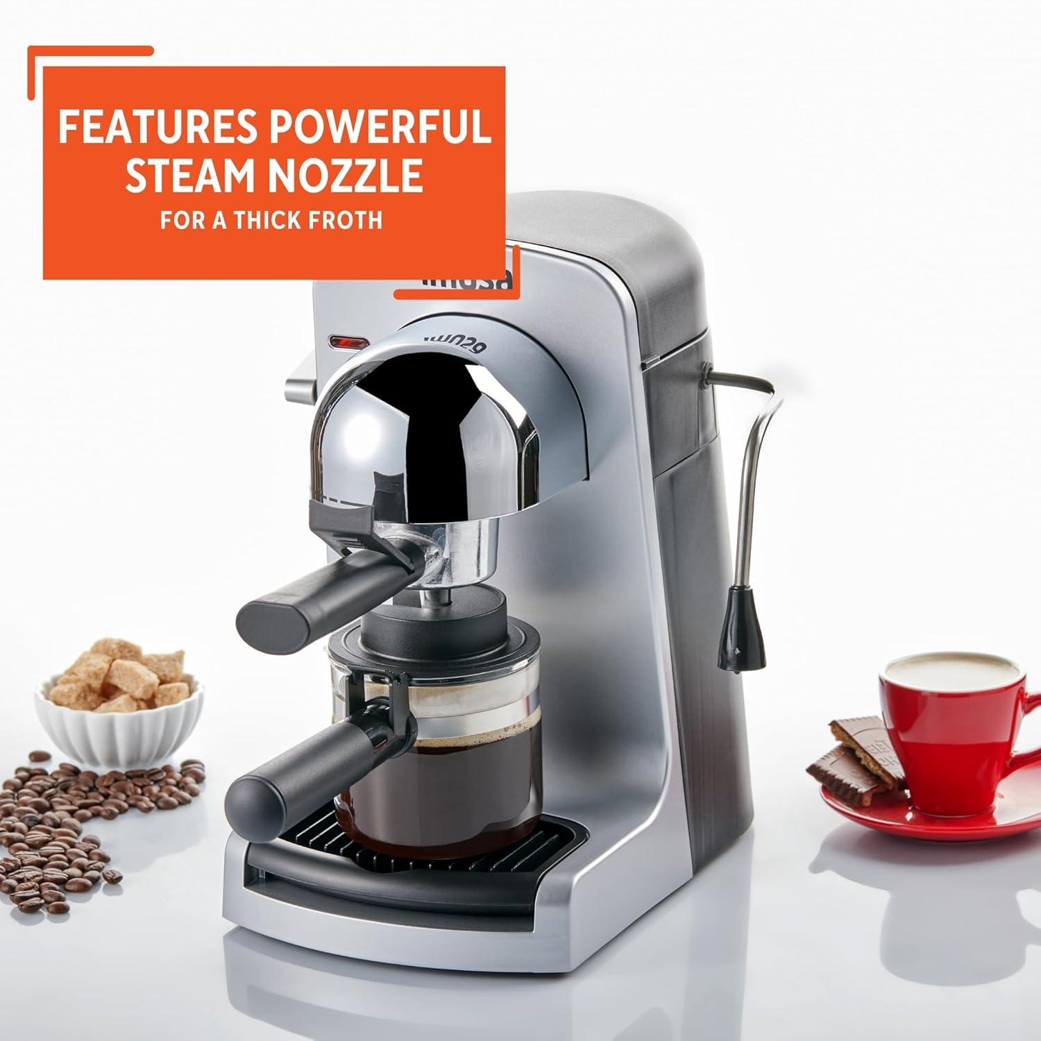 IMUSA GAU-18215 4 Cup Bistro Electric Espresso/Cappuccino Maker with Carafe, Silver