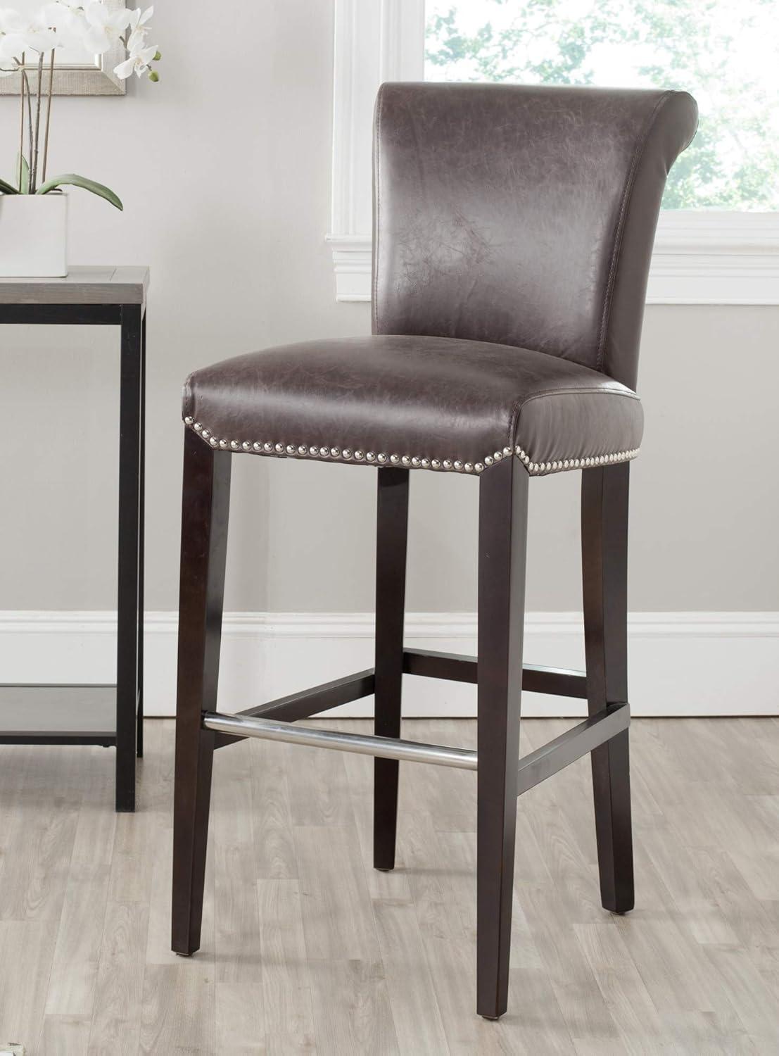 Seth Black Leather and Wood Parsons Bar Stool