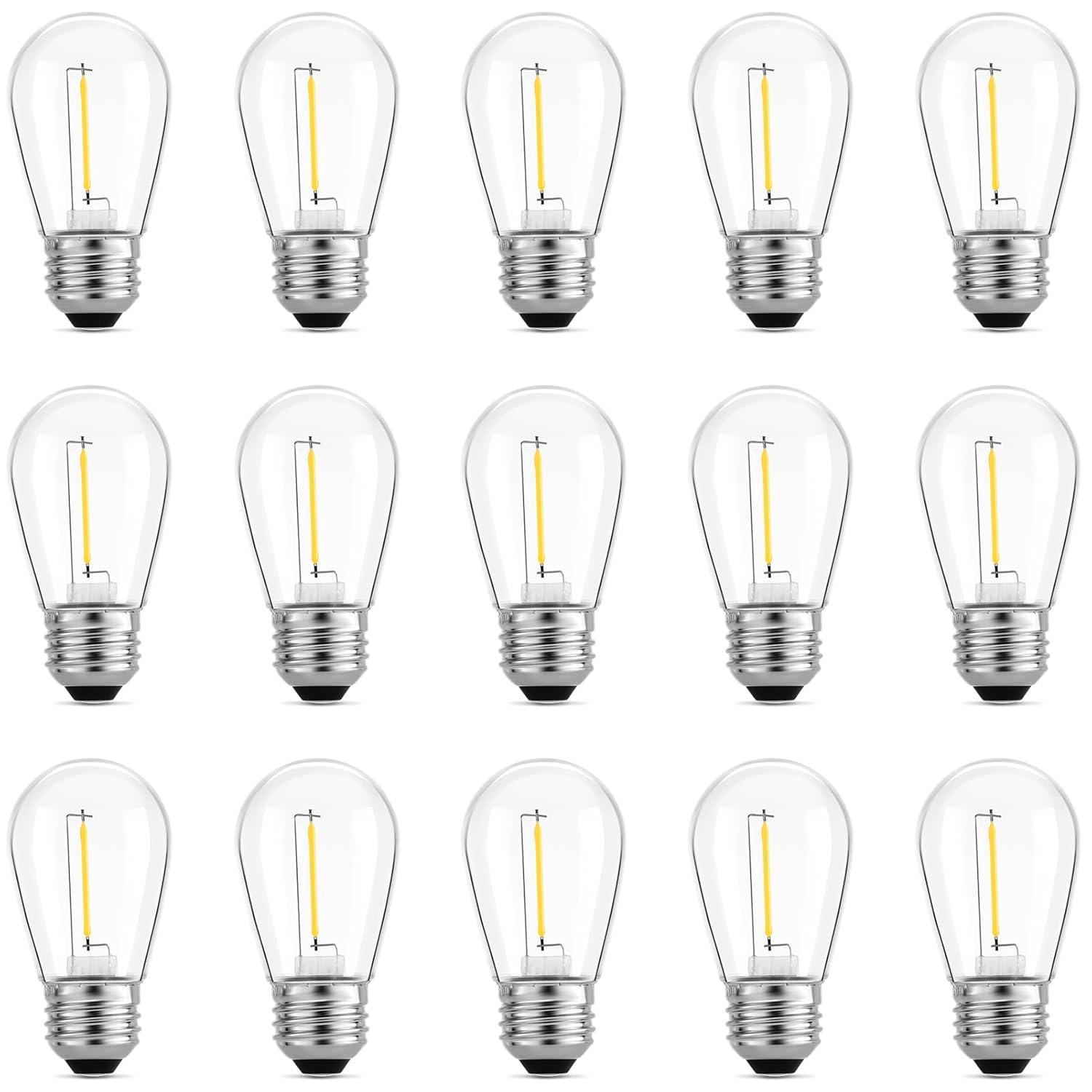 Svater Replacement Bulbs for Outdoor String Lights, 15 Pack S14 LED Bulbs for Patio, E26 Base 1W Bulb Equal to 11W Incandescent, Dimmable,Shatterproof 2700K Warm White